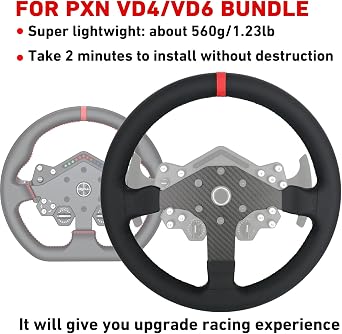 Benshuuk 13” 13CM Original Leather Steering Wheel For PXN W DS R2 Bundle Gaming Racing Wheel;Real Carbon Fiber For PXN V12 Lite Hub Base Work on For Xbox Series X/S PS4 PS5 PC Platforms