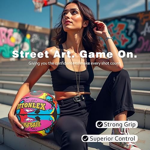 Miniatura 2 de Balones de baloncesto de cuero de 28.5 pulgadas, tamaño oficial 6, para interiores y exteriores, baloncesto para mujeres jóvenes (desinfladas)