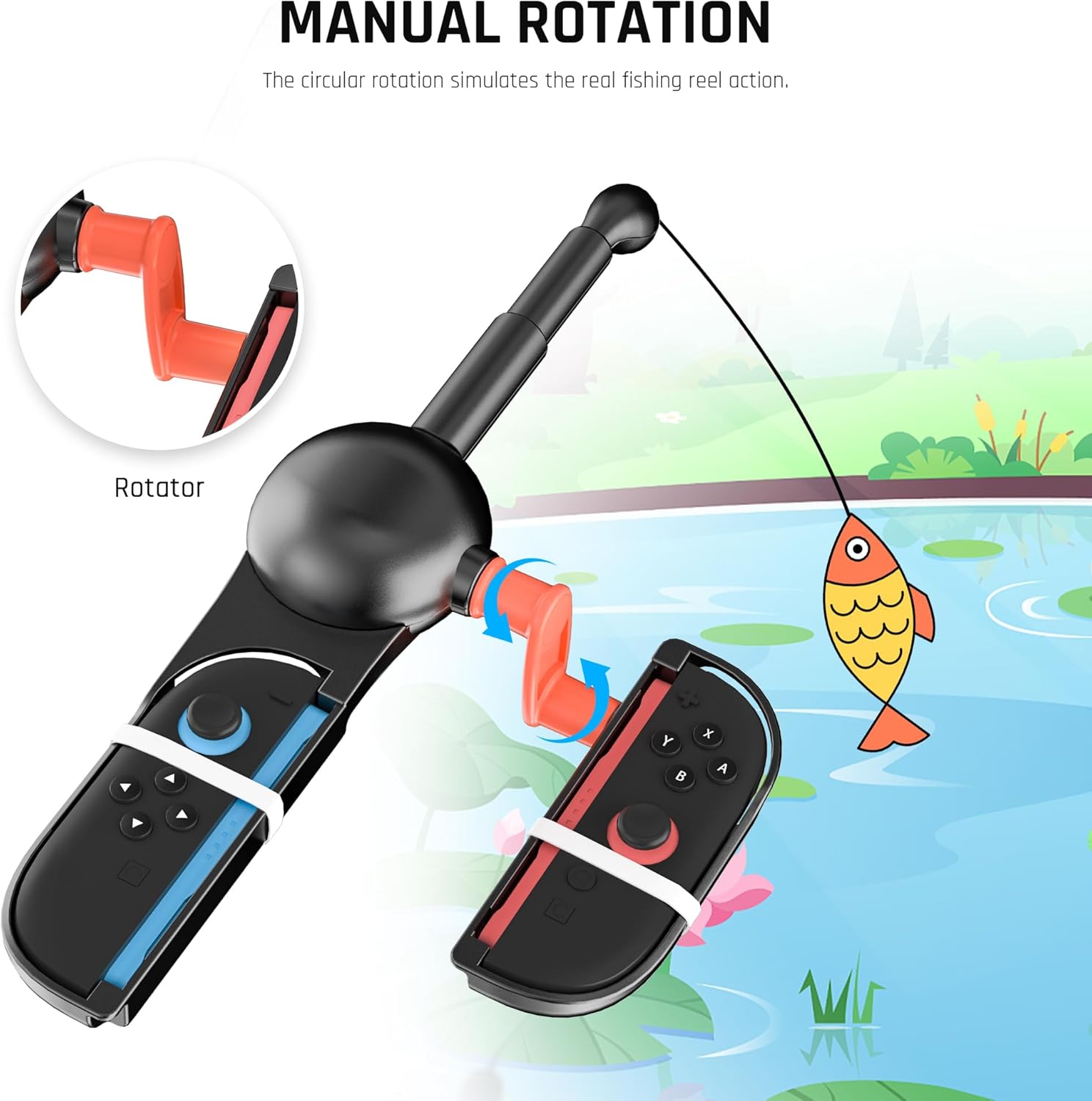 FUNDIARY Fishing Rod for Switch 2 Joycon, Comfortable Accessories Compatible with Fishing Game for Legendary Fishing, Bass Pro Shops: The Strike & Fishing Star World Tour, Ideal Gifts for Men - Black - Image 2