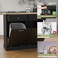 Vista 6 de RASOO Double Tilt Out Trash Can Cabinet Freestanding Laundry Hamper Wooden Tabletop with 2 Drawers Kitchen Garbage Can for 10 Gallon, Black