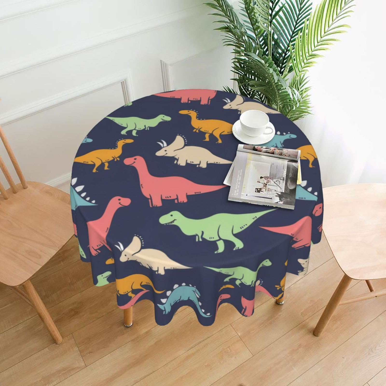 YYHWHJDE Monster Dinosaur Prints Round Decorative Tablecloth 60in – Elevate Your Dining Experience with This Stunning Table Throw for Parties & Everyday Use