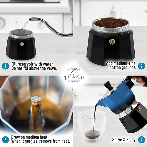 Miniatura 6 de Zulay - Cafetera moca clásica de estilo italiano, con capacidad para 3tazas de expreso fuerte y de gran sabor, para usar en estufa, fácil de usar y