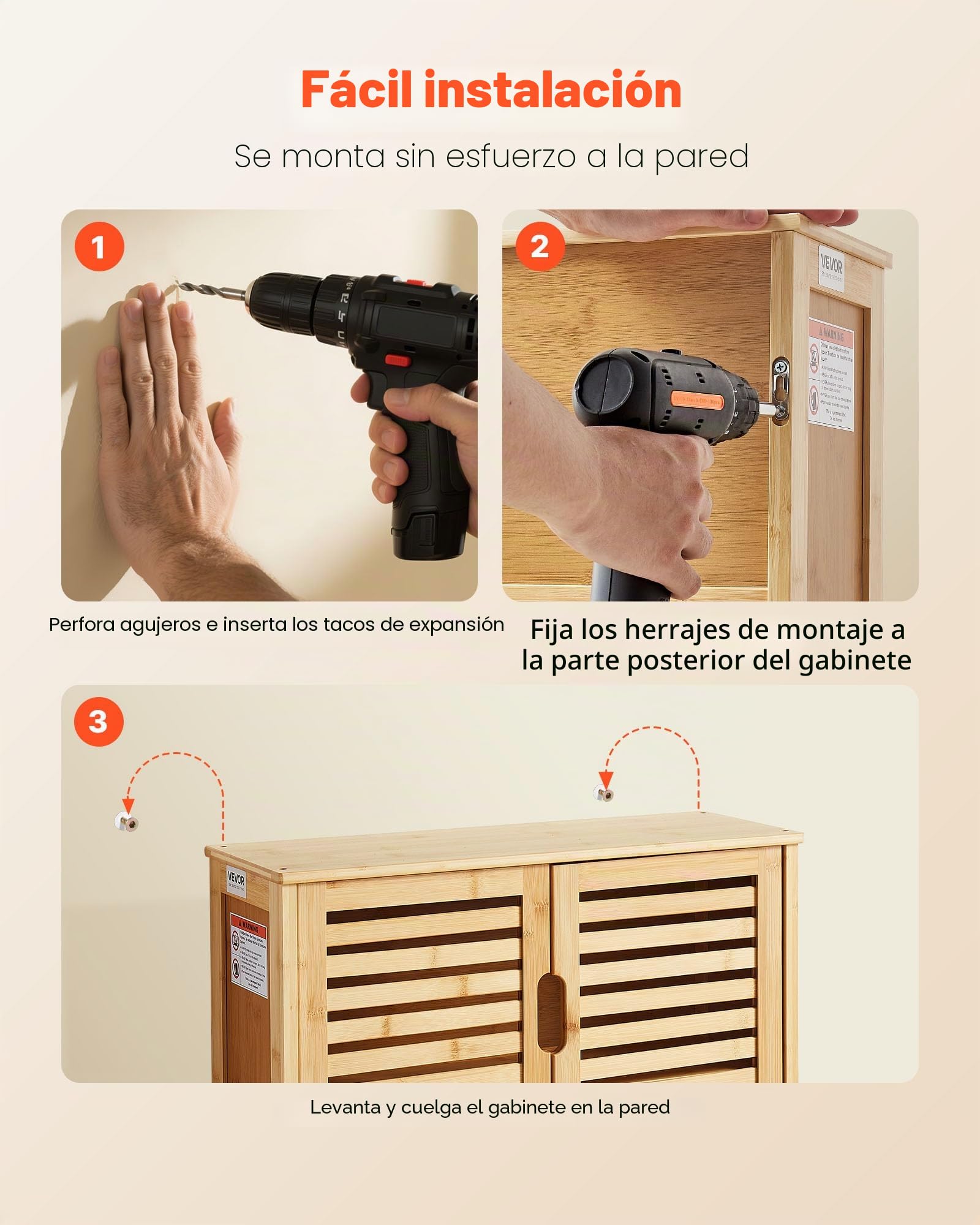VEVOR Armario de Pared para Baño con 2 Puertas y Estantes de Altura Ajustable, Ideal para Colgar sobre el Inodoro, Cocina, Baño o Lavadero, Resistente a la Presión y al Agua, 590 x 208 x 510 mm