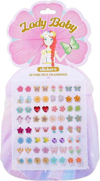 koutey 32 Pairs Spring Girls Stick on Earring 3D Self Adhesive Unicorn, Rainbow, Flower, Animal, Easter Sticker Earrings For little girls 4-6, Kids Girl Toddlers Gem Stickers