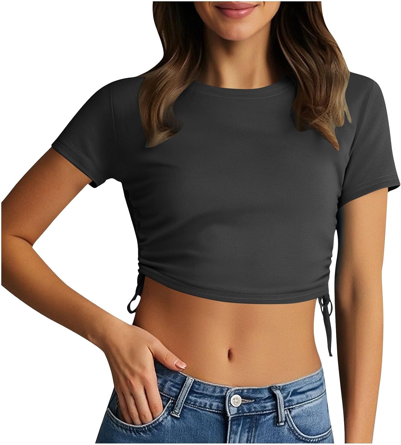 Women Basic Tee Crewneck Short Sleeve T Shirts Casual Slim Fit Summer Workout Athletic Tops Going Out Y2k Outfits