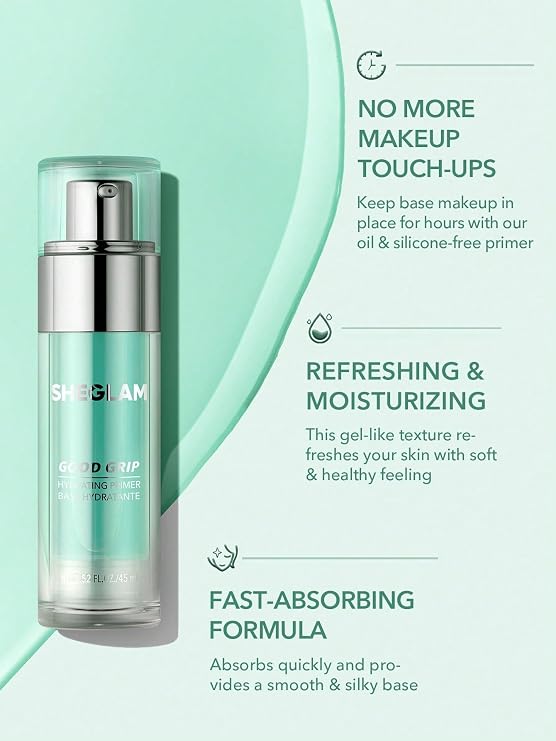 SHEGLAM Good Grip Hydrating Primer Oil Control Moisturizing Primer Gel Smooth Fine Lines Oil And Silicone-Free Face Primer-Green