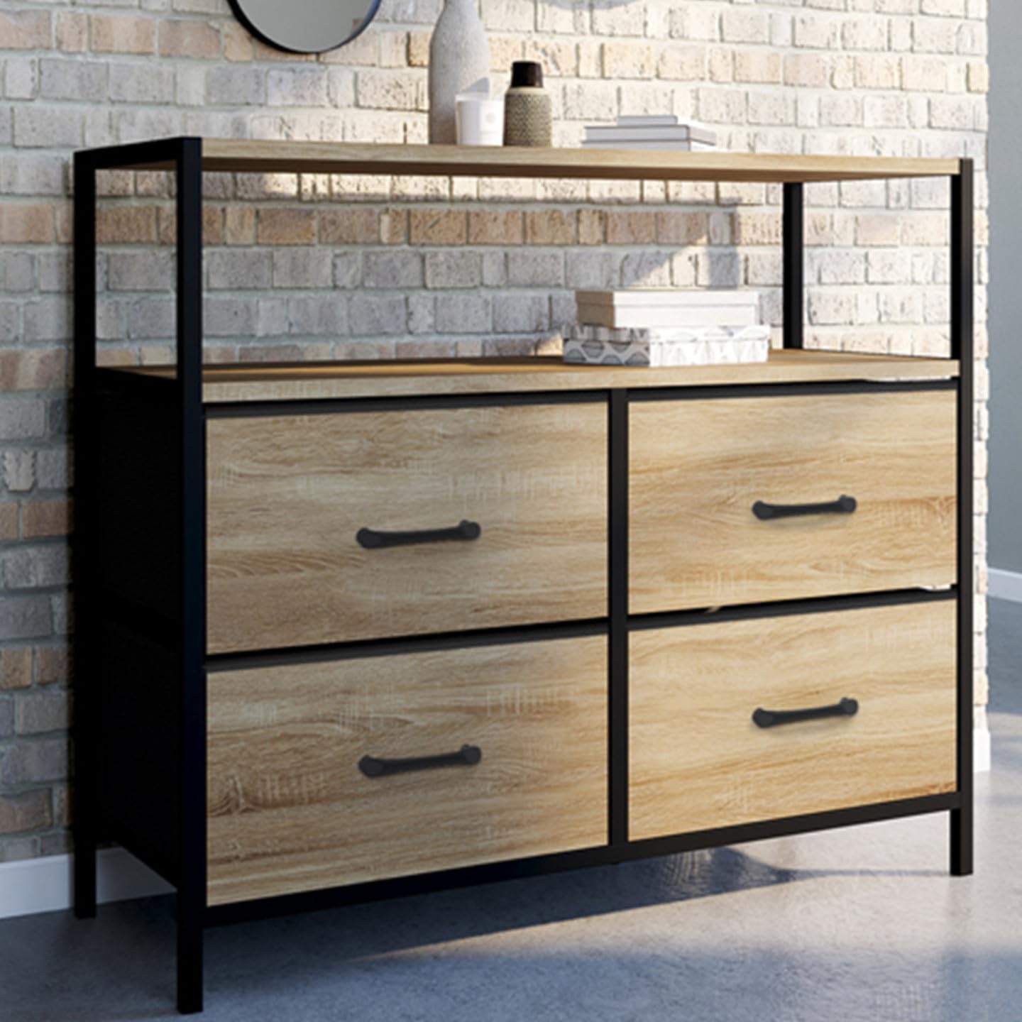 IDMarket - Cómoda con 4 cajones de tela Utah 80 cm, mueble de almacenamiento, diseño industrial