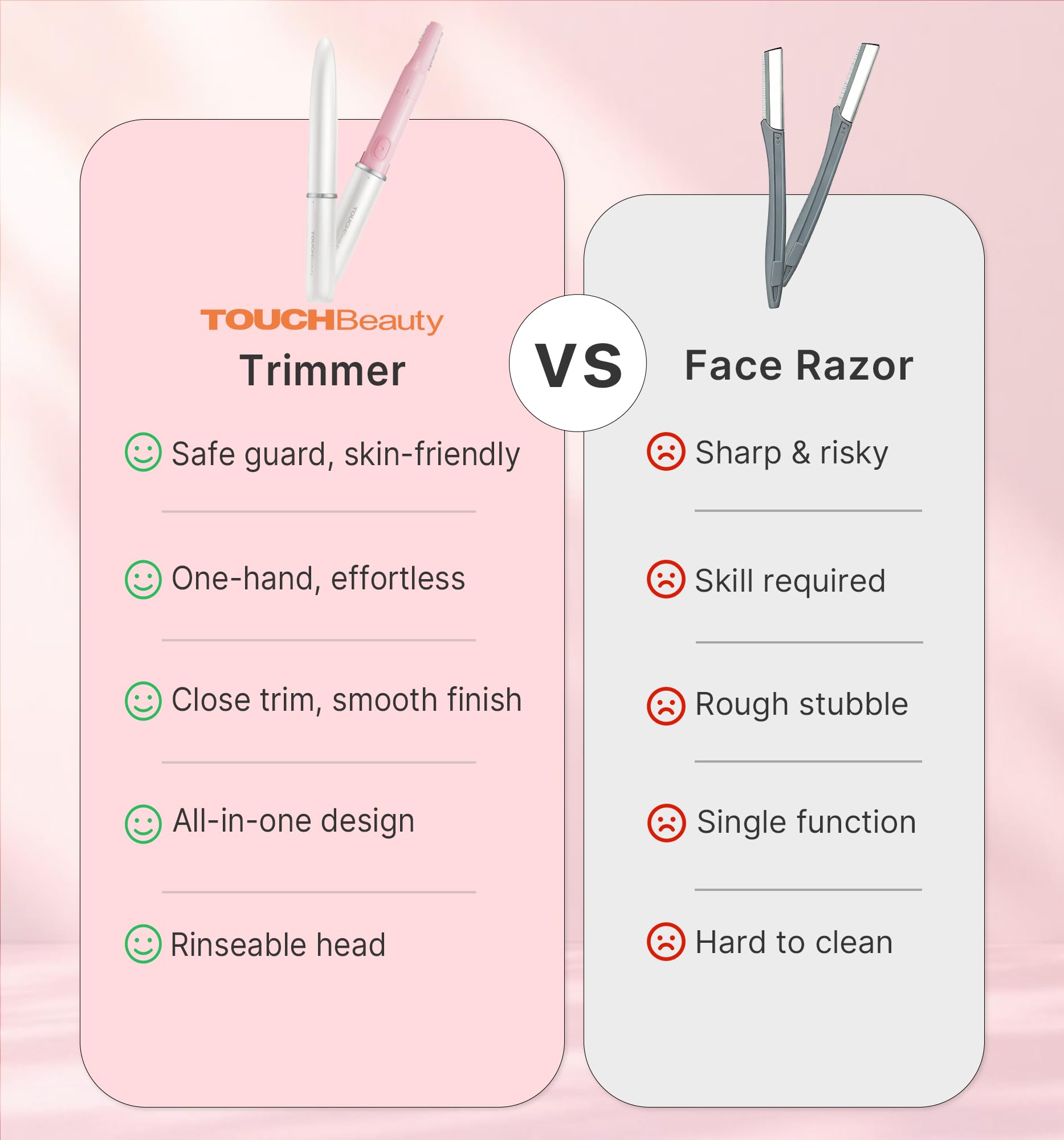 TOUCHBeauty Tondeuse Electrique Pour Sourcils, Oreilles et Nez, Tondeuse 2 en 1 pour Femmes et Hommes, Couper sans Douleur les Poils du Visage AG-1458