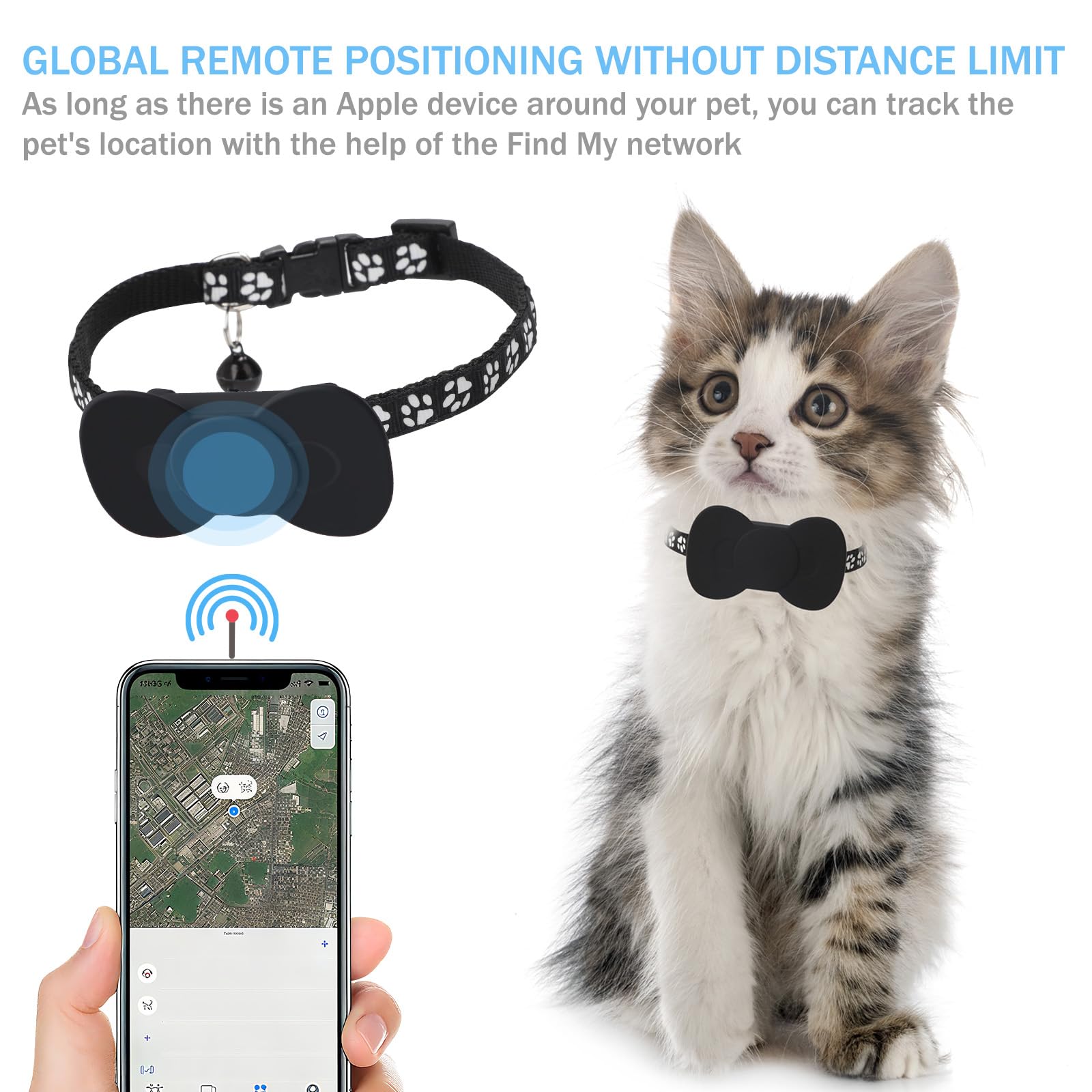 Domigard Collare GPS per Gatti e Cani con 2 Collari Regolabili, Localizzatore GPS con Apple Find My (Solo iOS), Impermeabile IP67, Senza Abbonamento Mensile, GPS Tracker per Gatti e Cani