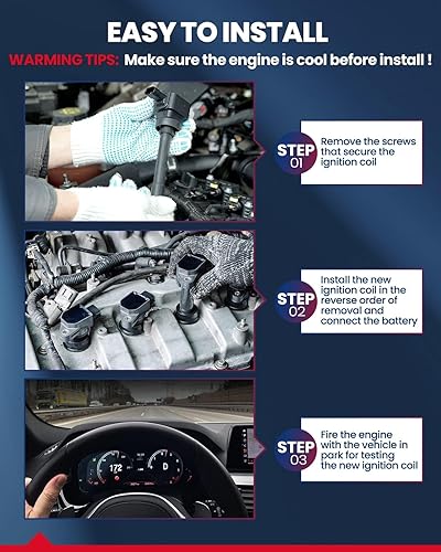 Vista 14 de KAX 4 paquetes de bobinas de encendido UF652 para Hyundai Accent 2012-2021, Kia Soul 1.6L, 2012-2019 Rio, 2012-2017 Veloster repuesto para UF652