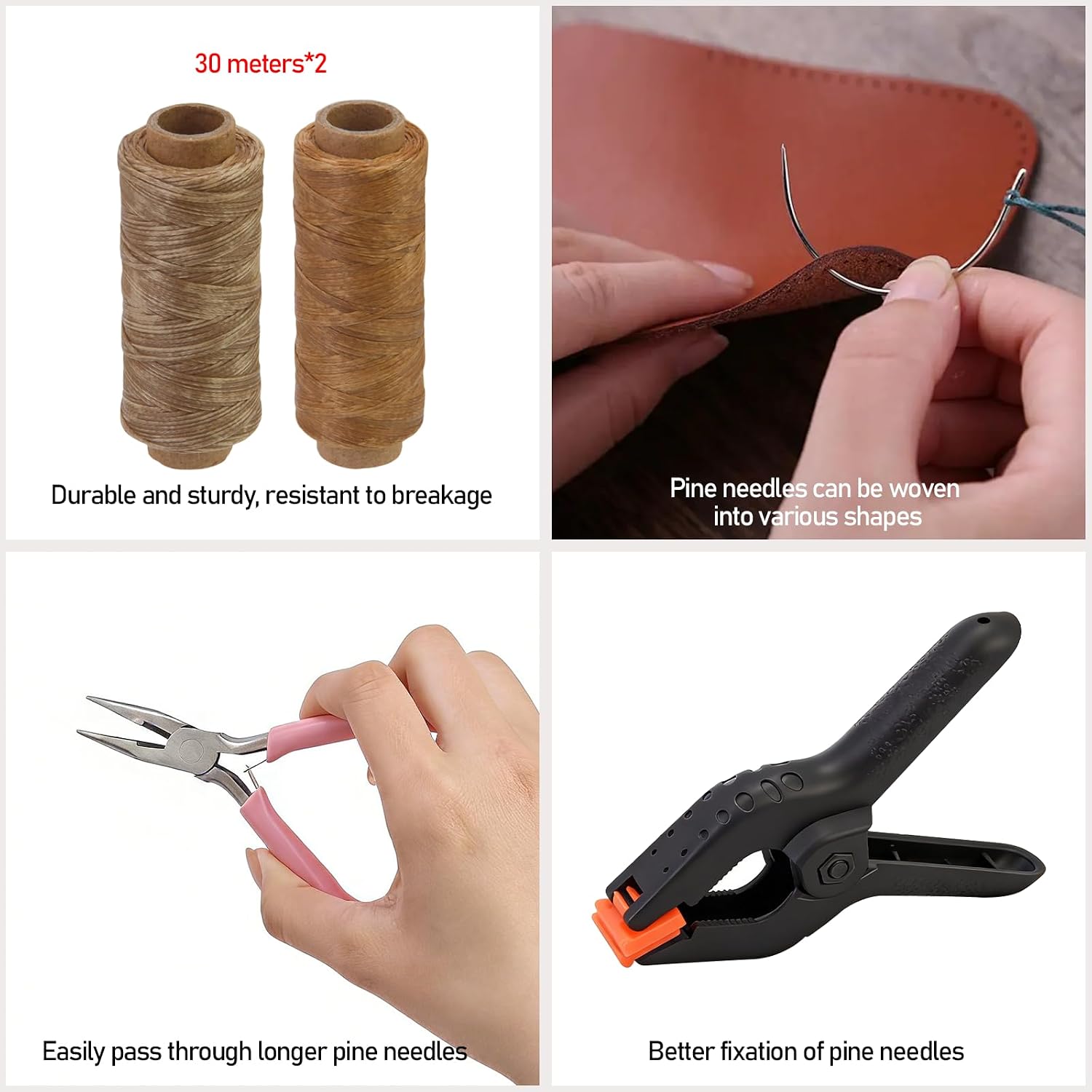 HUIKANGSHENG Pine Needle Basket Making Set with Gauge Coiling Tool – Complete Kit with Waxed Thread, Needle, Thimble, Pliers & Tools for Rattan Weaving