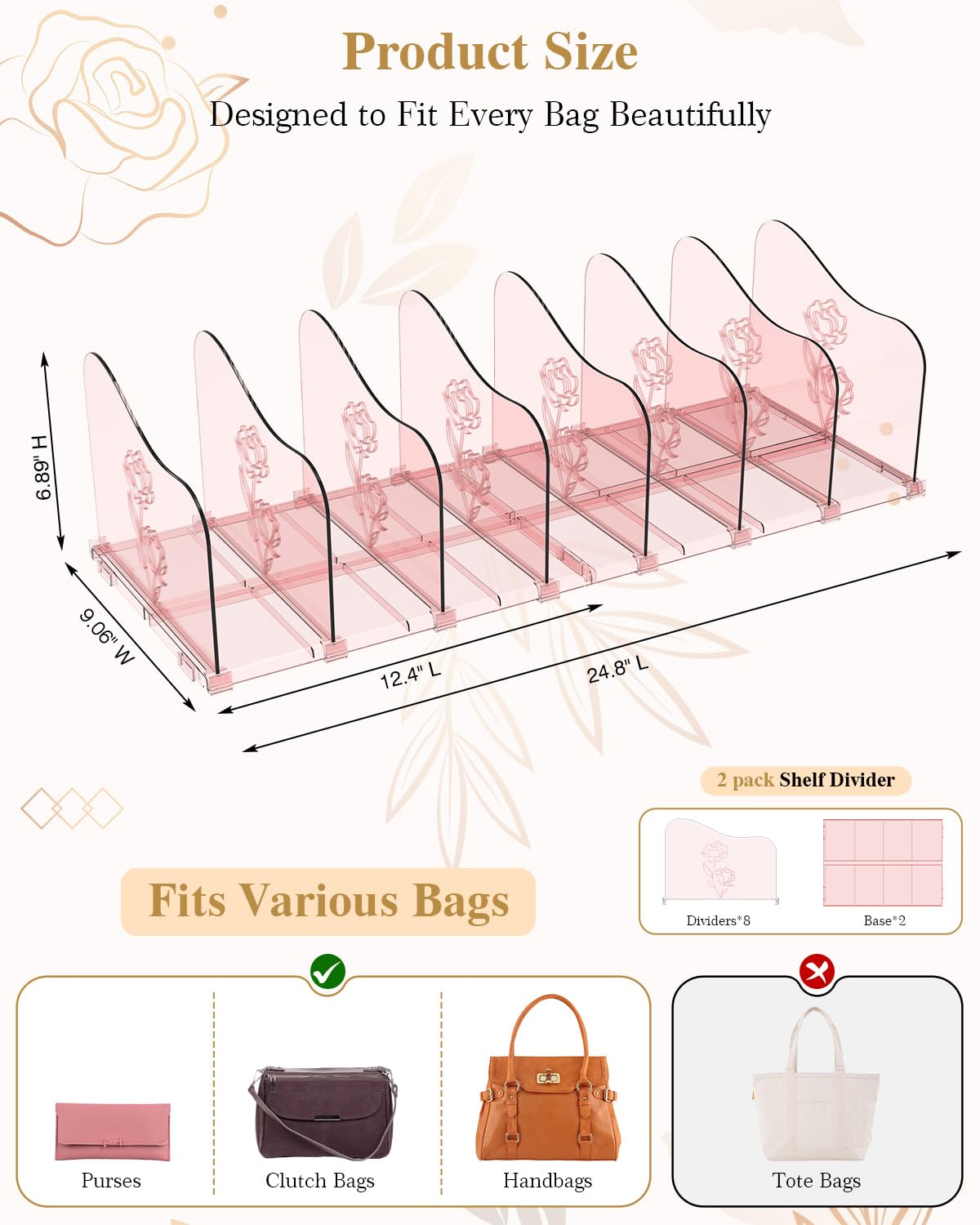 Wotendy 5 Stuks Plank Separator en Organizer - Doorzichtige Kast Opslag Verdelers Rek - Verstelbare Plank Verdeler voor Organisatie - Handtas en Portemonnee Organisatoren