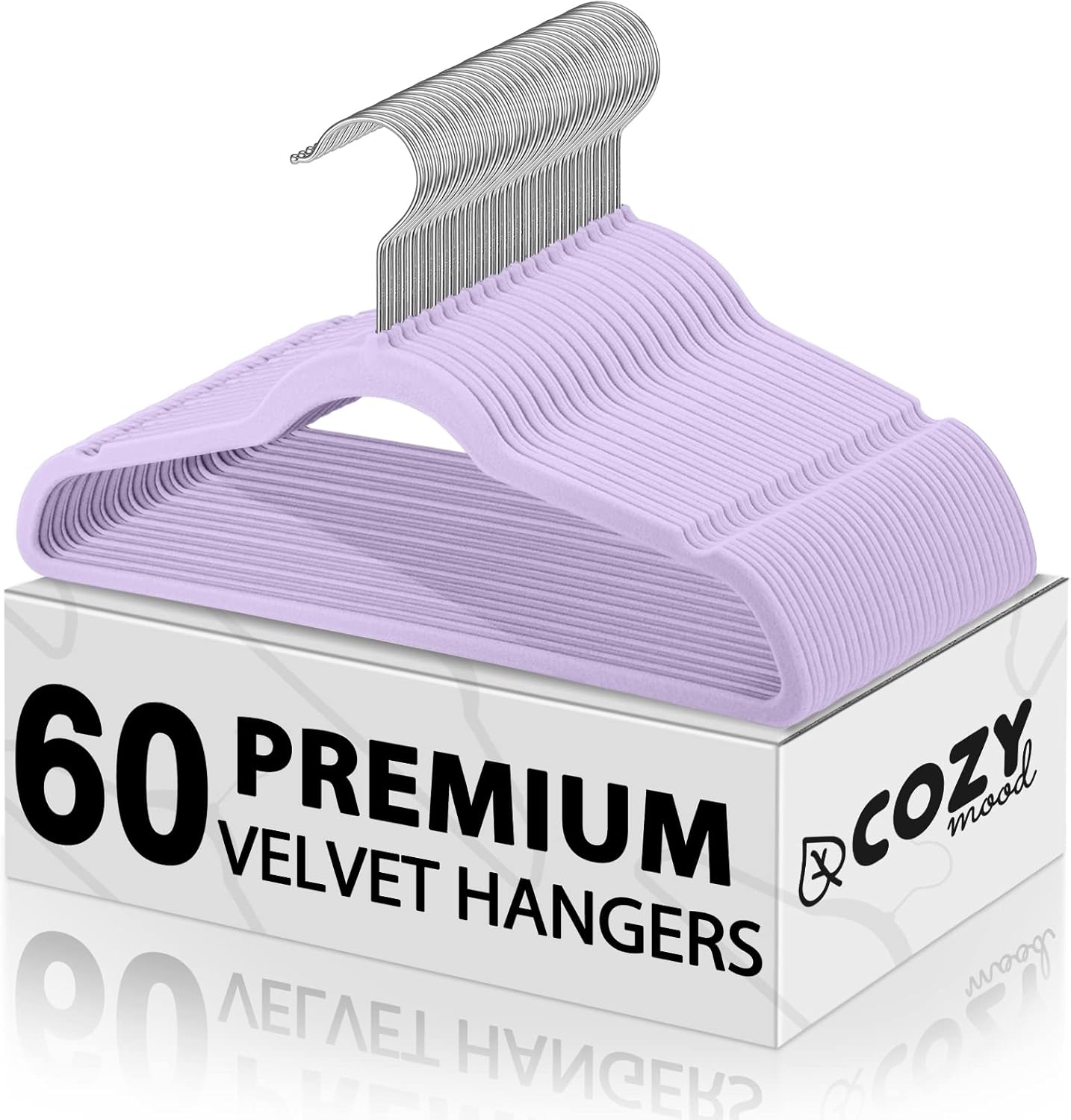 Cozymood Purple Velvet Hangers Felt Hangers 60 Pack, Thin