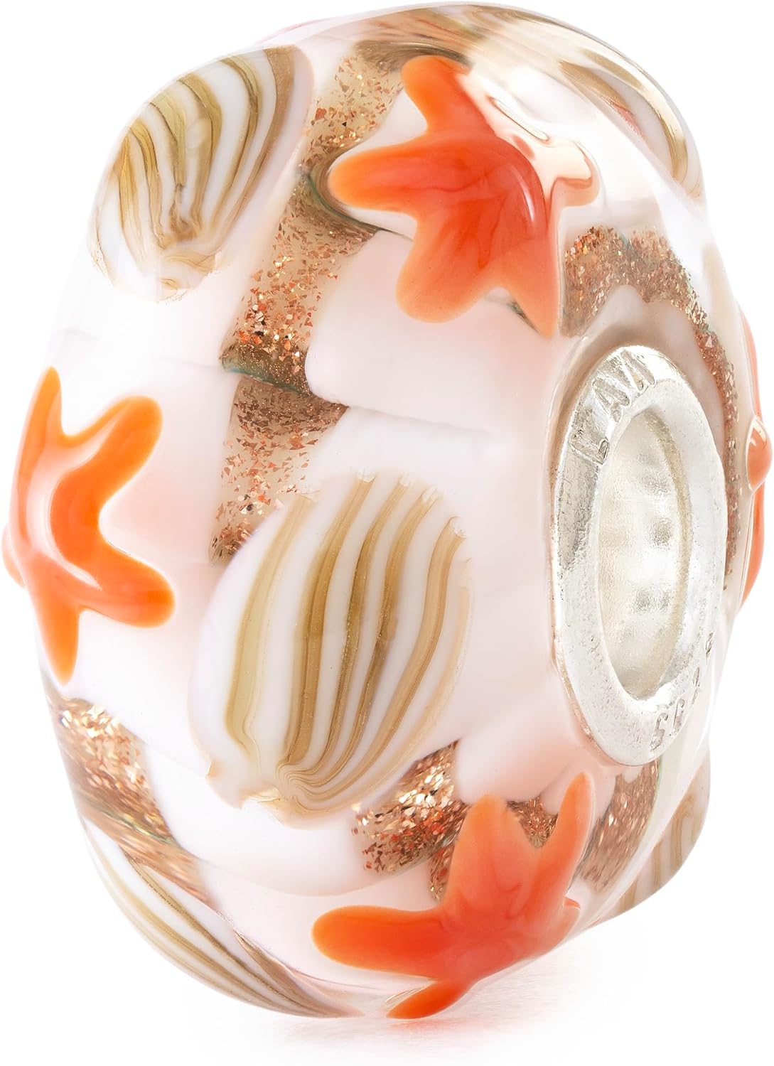 TROLLBEADS Guided by Waves Classic Bead – Ocean Starfish Charm with Golden Glitter | Authentic Brand Charm | Glass | Tides of Treasure Collection | Design by Tenzin Phuntsok & Kalden Chophel