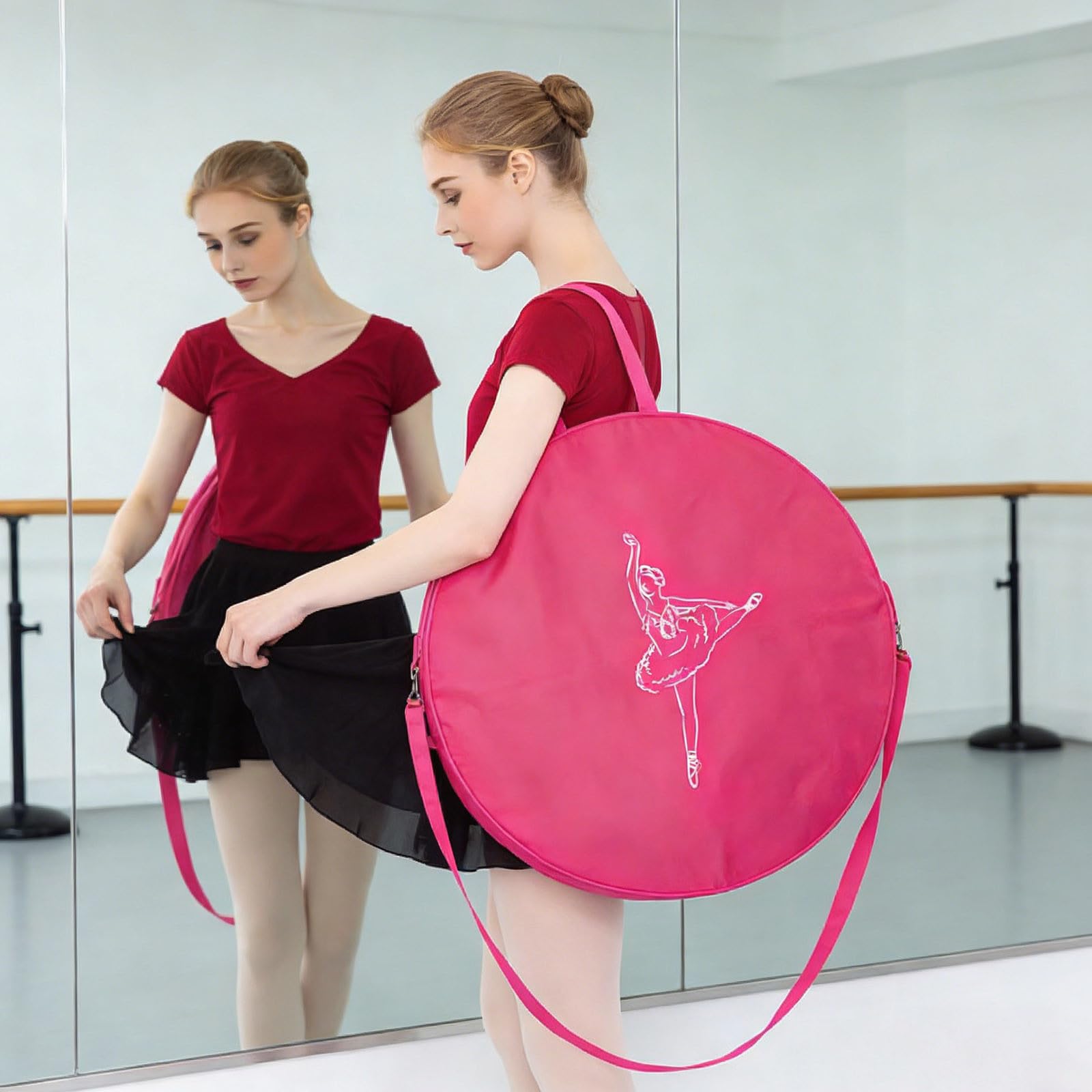 Borsa per tutù da balletto, organizer per gonne e prove di danza, porta abiti portatile con tracolla per scarpe da punta, gonna da ballo e accessori (rosa)