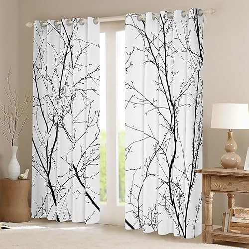 Miniatura 2 de Erosebridal Botanical Trees Curtains 42" Wx90 L for Living Room,Birch Tree Blackout Curtains 30-50% for Bedroom,Wild Plants Window Curtains 2