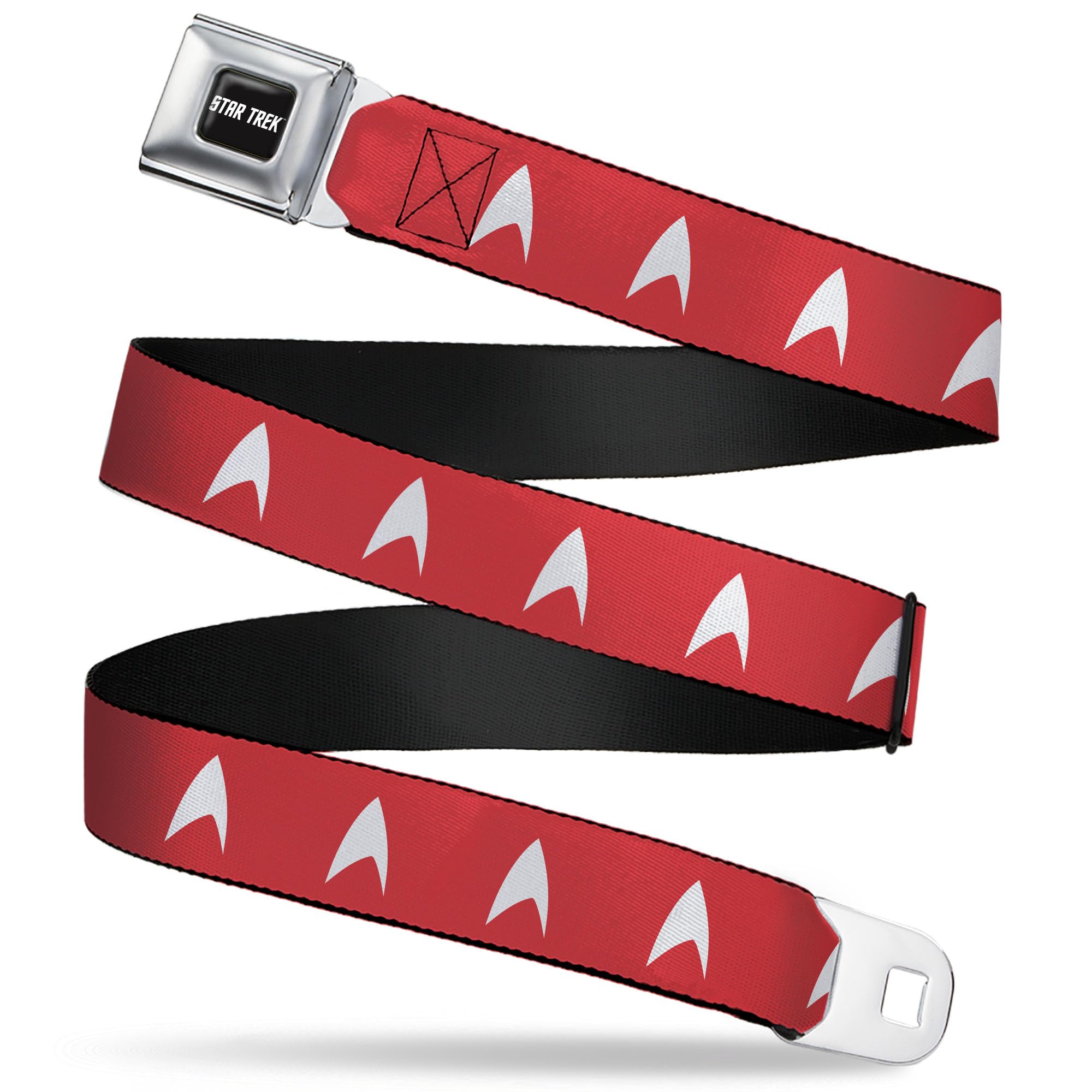 Star Trek Belt, Seatbelt Buckle Belt, Star Trek Starfleet Insignia Red White, Adjustable, Red, White, 1.5" Wide - Fits Pant Size 24-38