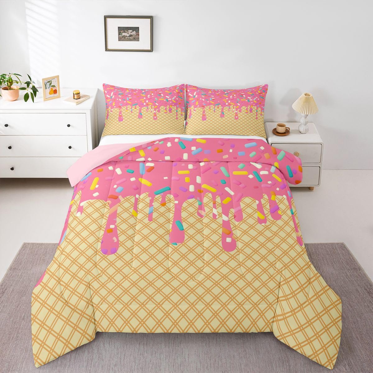 Edredón rosa king de helados Homewish para cama de niñas y niños sin funda