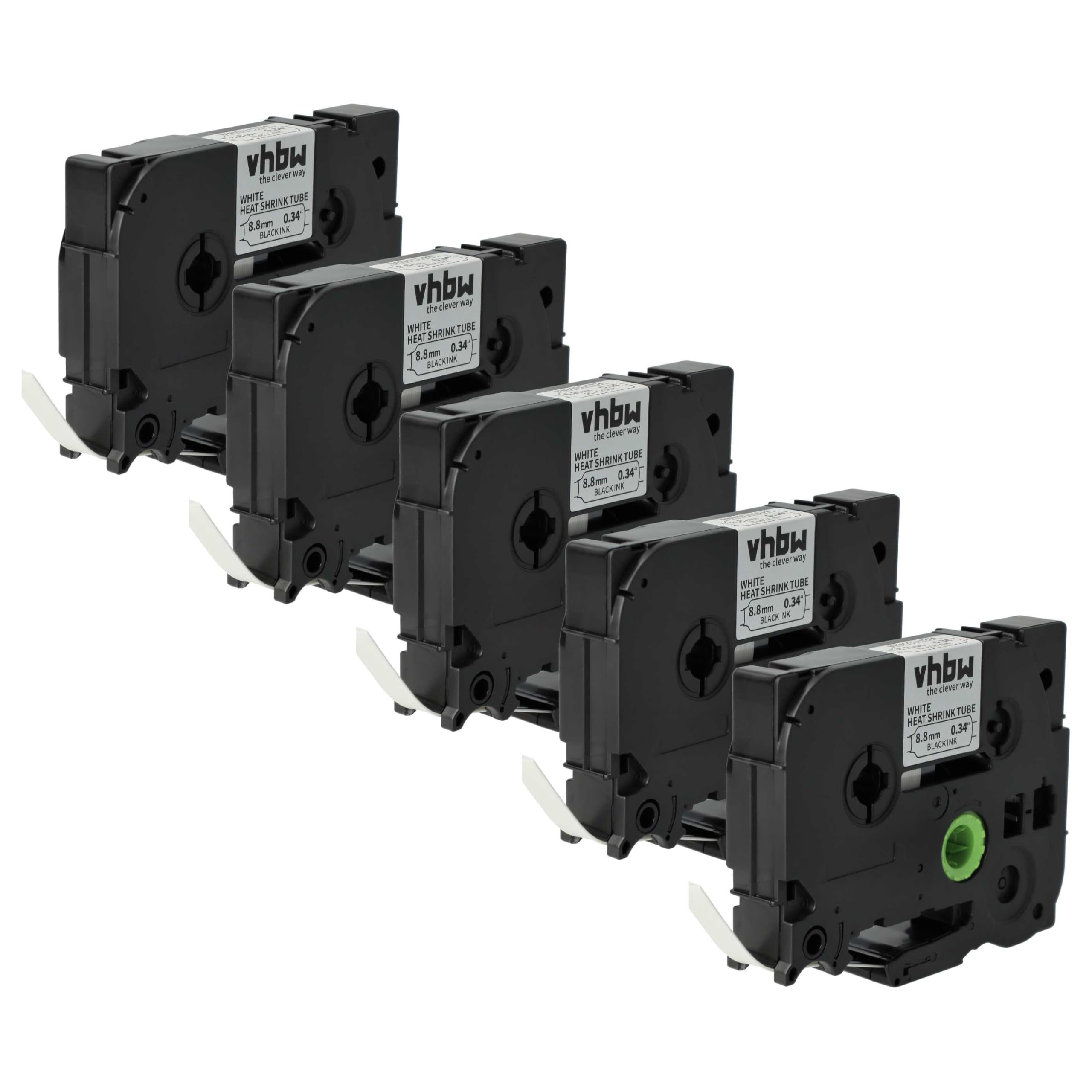 vhbw 5x taśmy kompatybilne z drukarką etykiet Brother P-Touch PT-E550 czarno-białe, kaseta z tuleją termokurczliwą, 8,8 mm