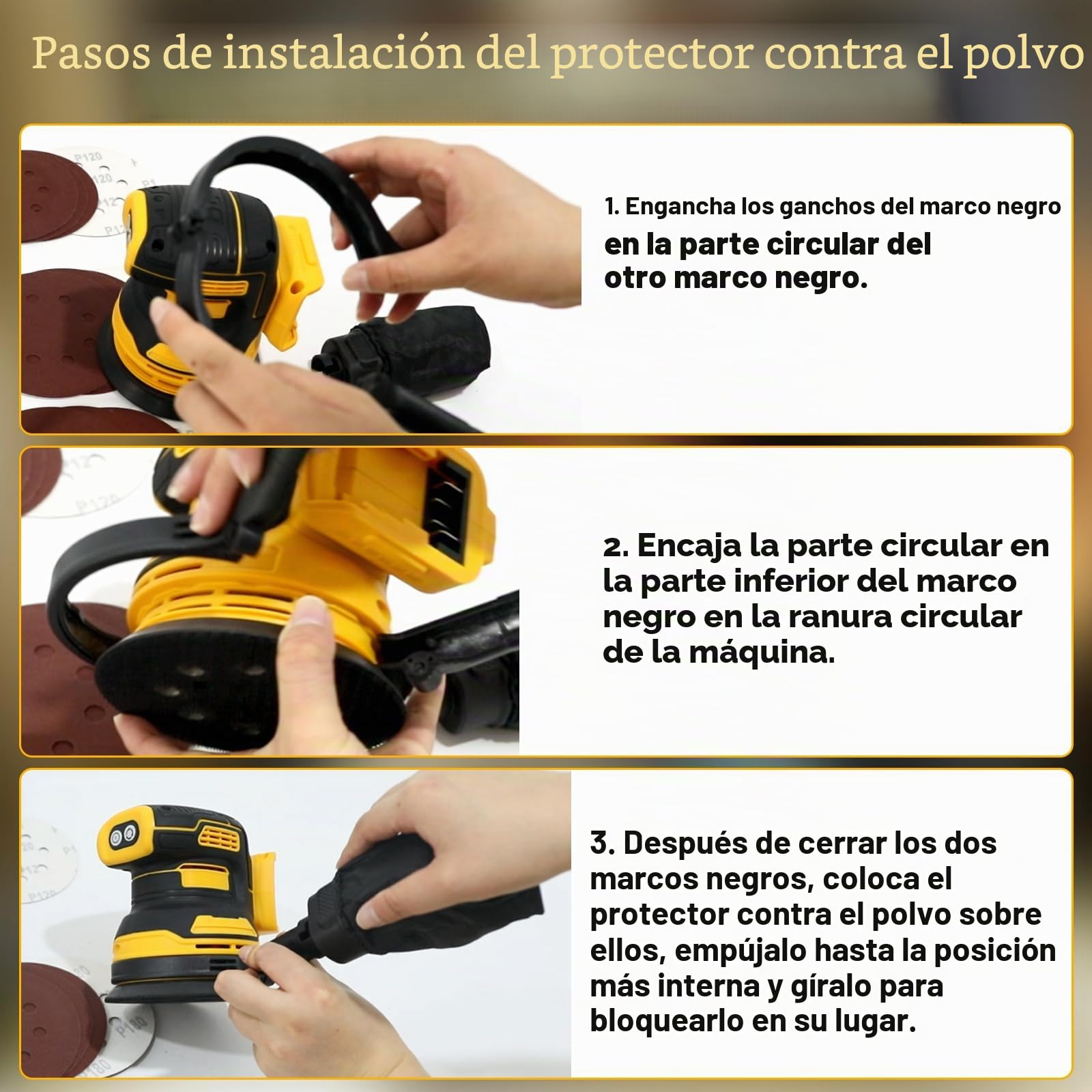 Lijadora orbital aleatoria inalámbrica de 11000 rpm, compatible con baterías DEWALT 20 V. Incluye bolsa para polvo, cubierta protectora y papel de lija para lijar y pulir