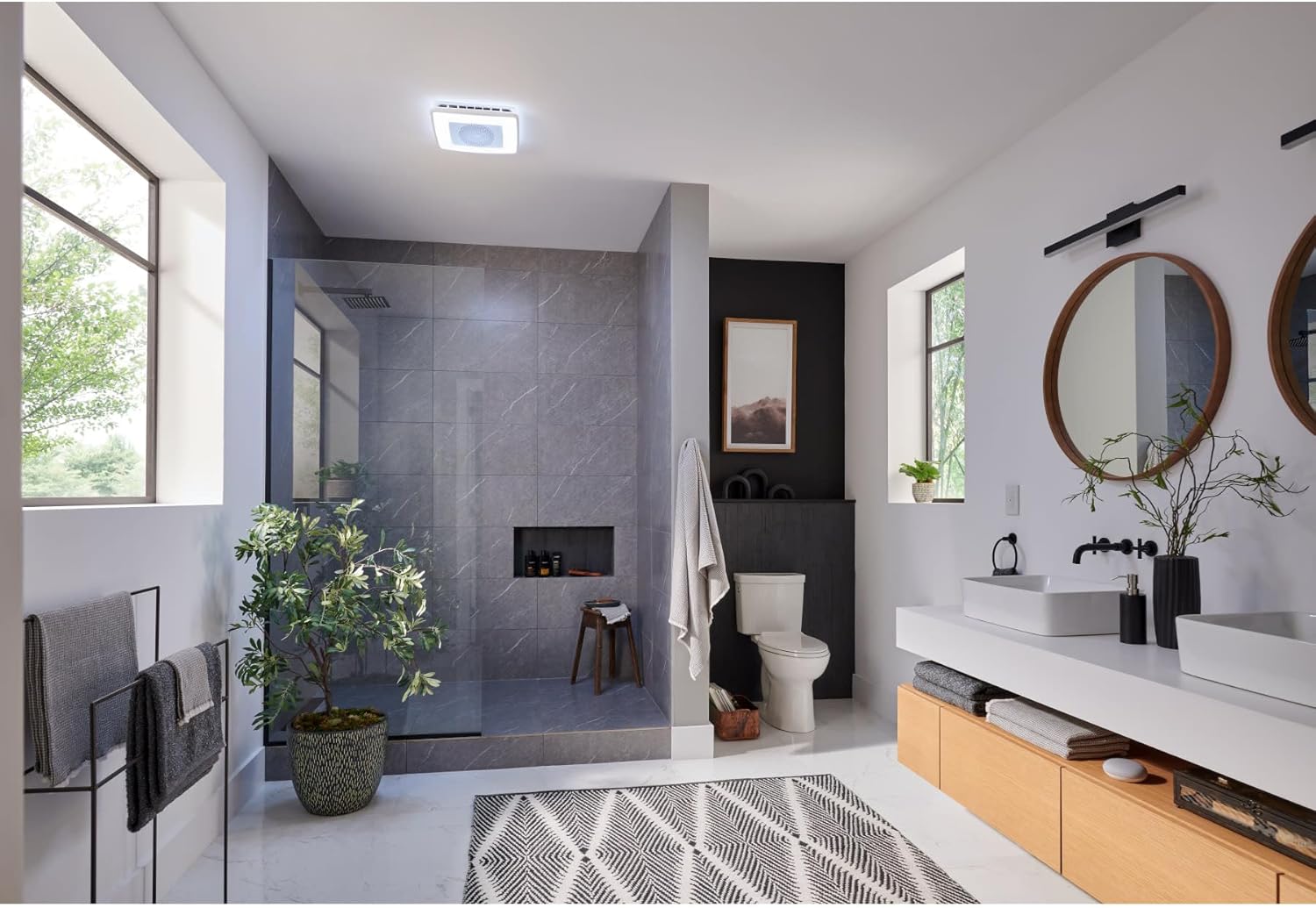 Broan-NuTone VC110CCT Sensonic Alexa Voice Controlled Smart Exhaust Fan with Dimmable LED Light and Bluetooth Speakers, 110 CFM,White, 13.25"x13.25"x5.75"