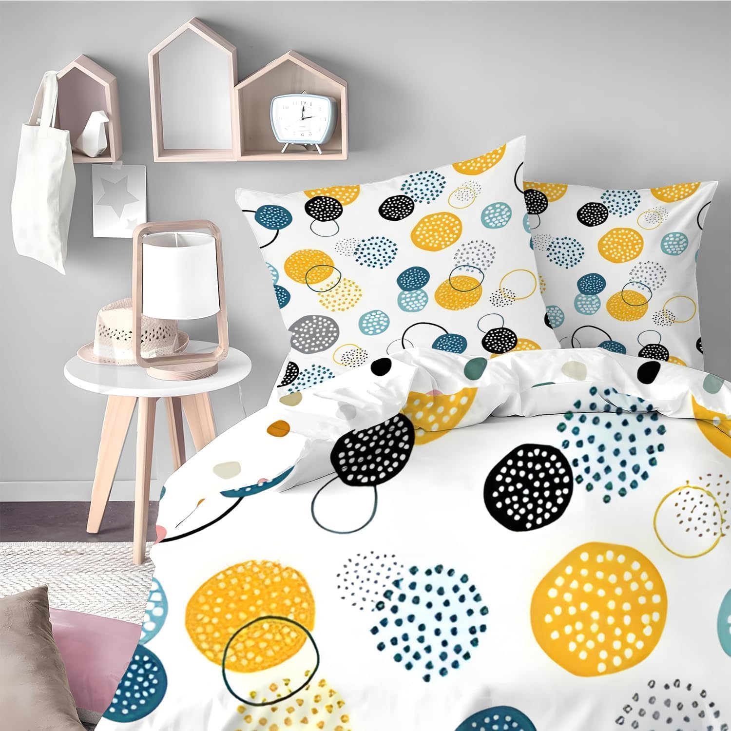 Parure de lit bébé blanc orange housse de couette réversible 100x135 cm taie oreiller 40x60 cm