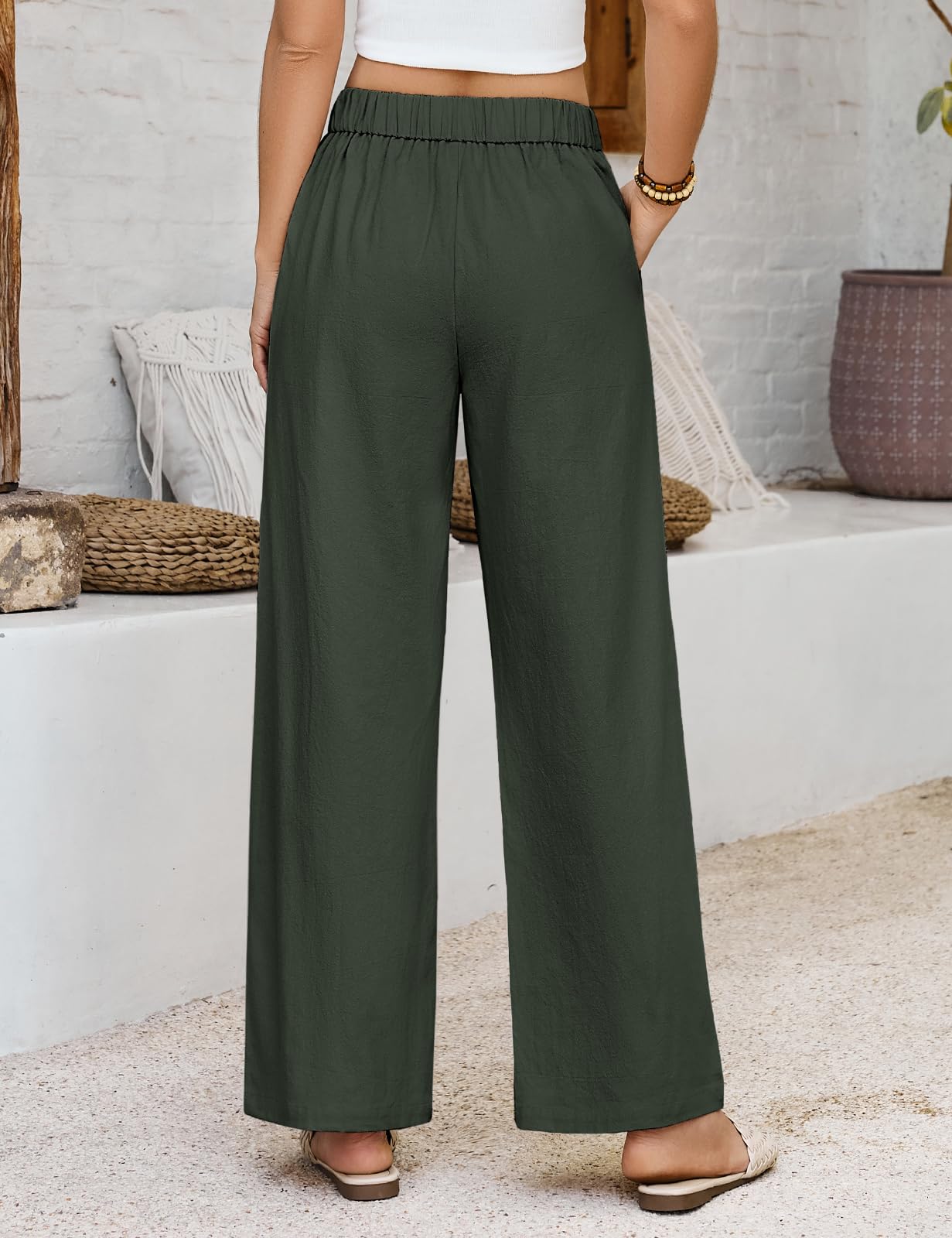 Pantaloni Donna Estivi Cotone Pantaloni Larghi Leggeri Pantalone Elastico Vita Pantaloni Eleganti Casual da Spiaggia Comodi Tinta Unita con Tasche - 3