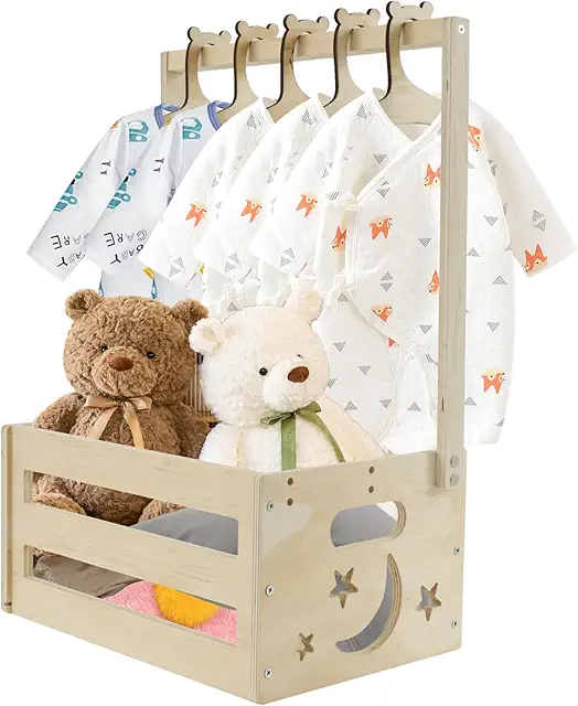 Wooden Baby Gift Basket with Hangers - Baby Storage Cabinet & Wardrobe