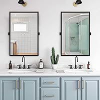 Vista 7 de Espejo rectangular de baño – 24 x 36 pulgadas, marco de metal negro, espejos de tocador biselados inclinables, moderno espejo pivote