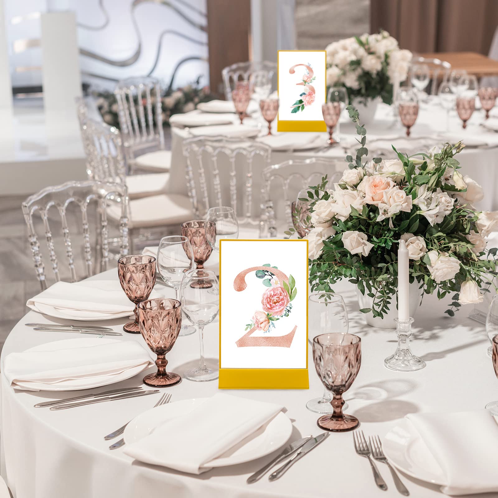 8 Packs Clear Acrylic Gold Sign Holder With Gold Borders And Vertical Stand 5x7 Inch, For Double Sided Wedding Table Number Holder Restaurant Signs Menu Holders Photos And Art Display - View #3