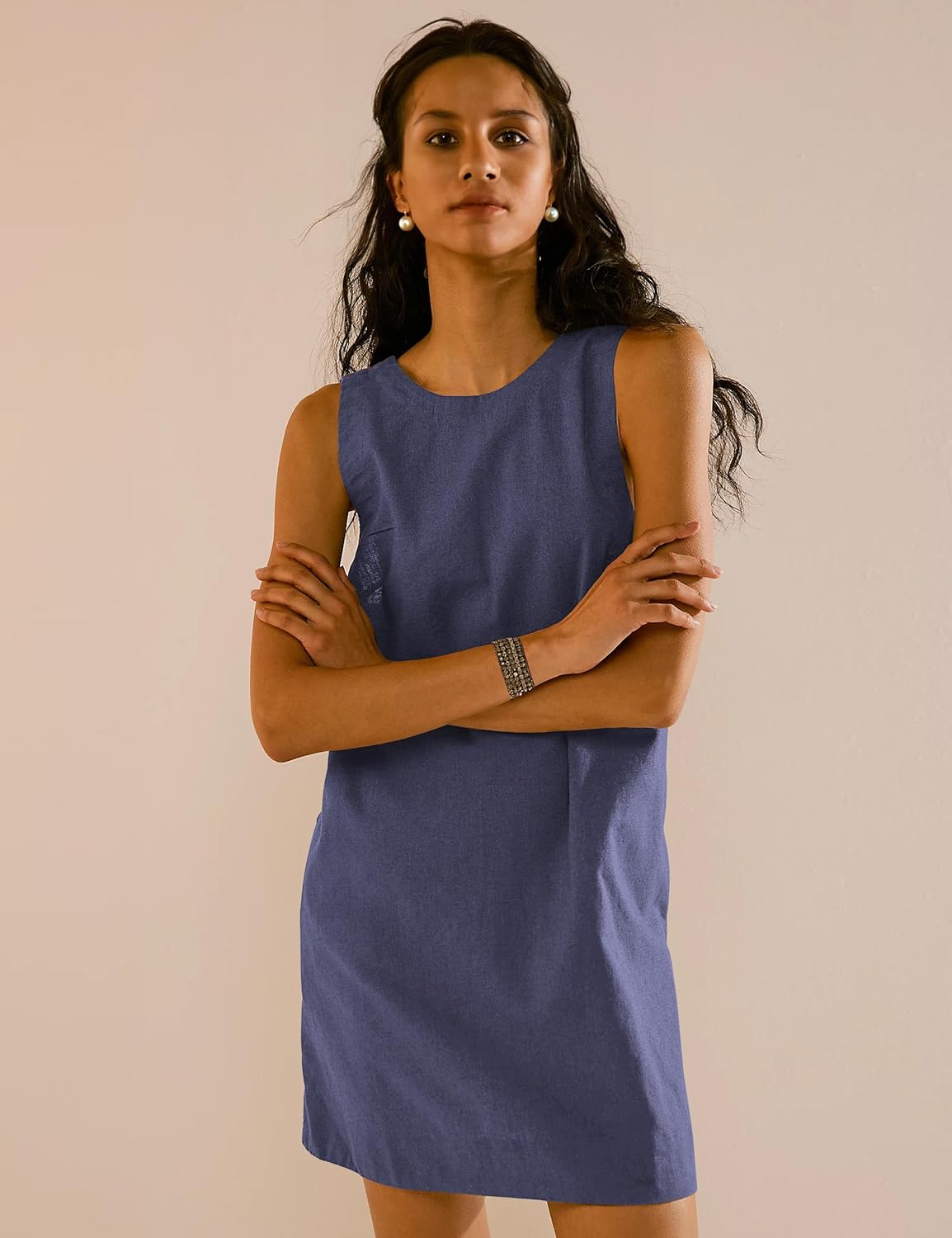 VIUTIL Womens Summer Linen Mini Dress Boat Neck Low Back Sleeveless Tank Dresses with Pockets 2026 Vacation Outfits - Image 2