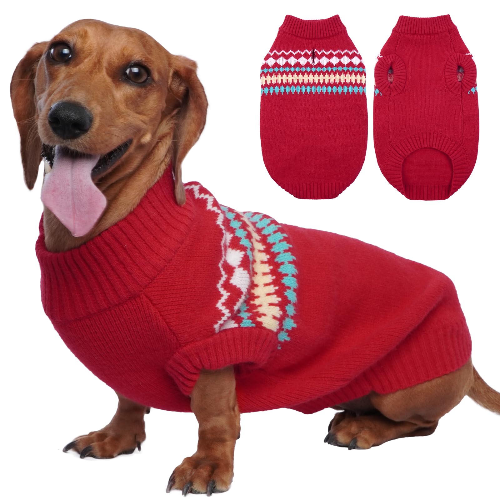 Kuoser Warm Dog Sweater - Medium & Large Sizes, Fleece Dog Jumper - Christmas Red, Small