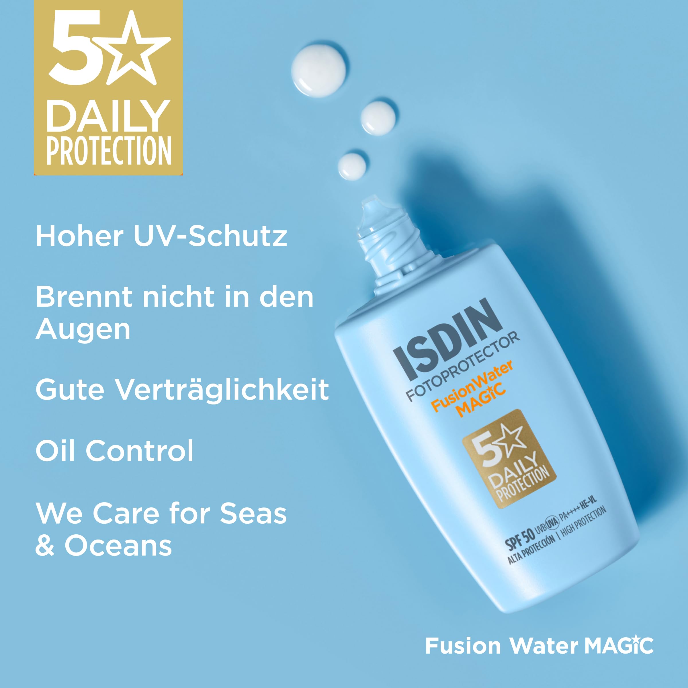 ISDIN Fusion Water Magic LSF 50 Sonnencreme Gesicht - Täglicher Sonnenschutz & Feuchtigkeit - Ultraleicht, Zieht sofort ein, 50ml