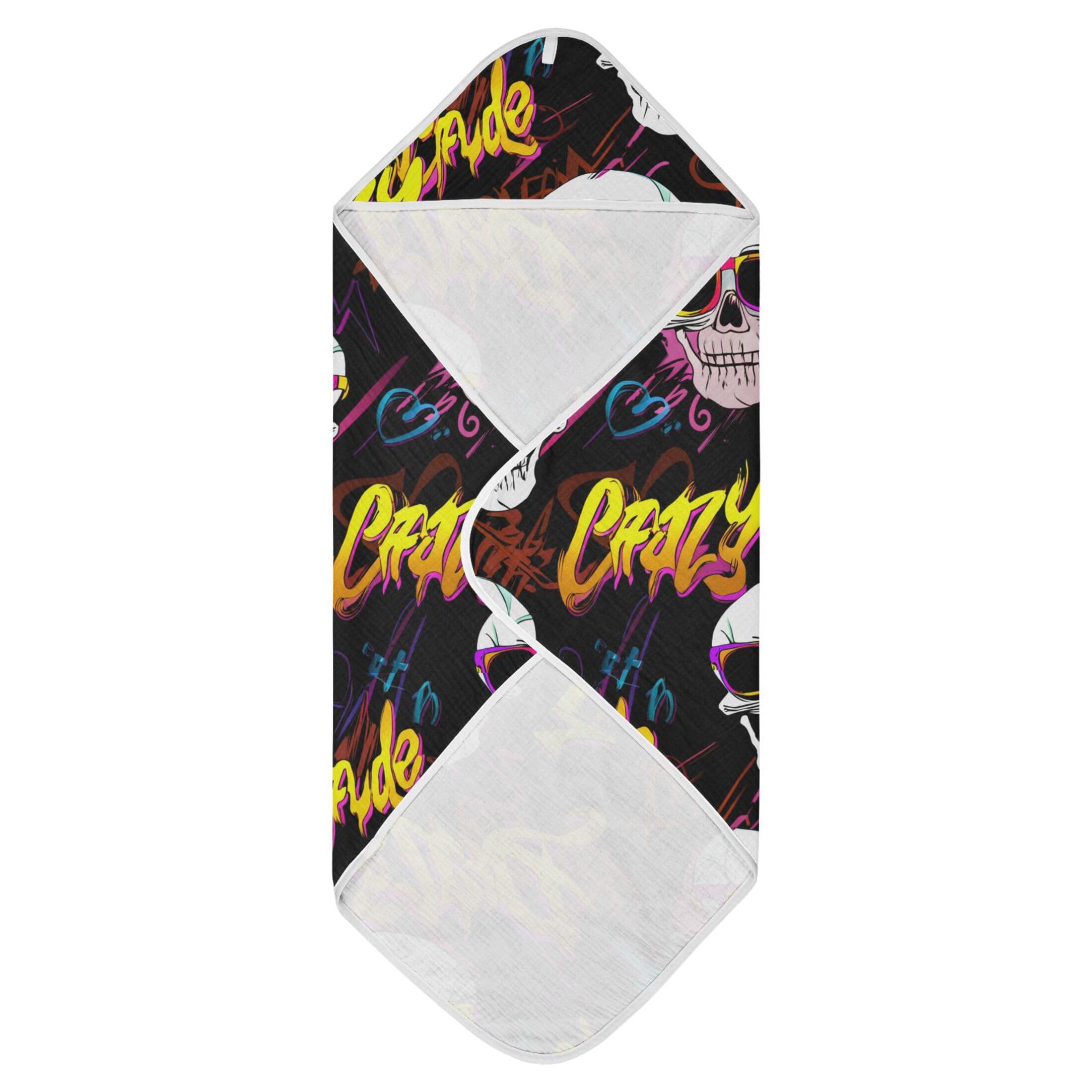 Kigai Baby Hooded Towel Absorbent Baby Bath Shower Towel with Hood for Newborn Boys Girls Babies Infant Toddler (Skulls Wearing Sunglasses 35 x 35 in)