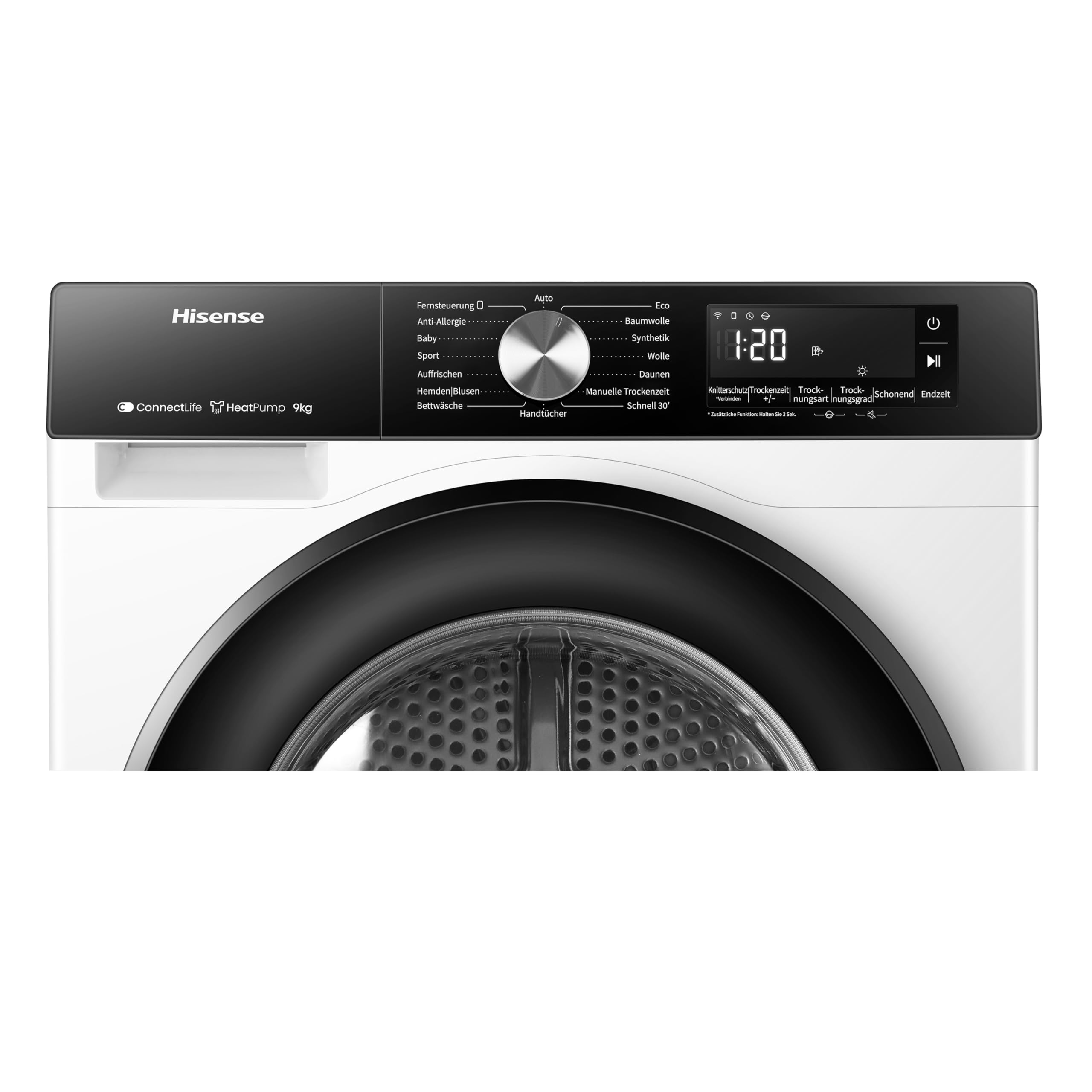 Hisense DH3S902BWCC Kondenstrockner mit Wärmepumpe / 9KG / 16 Programme/ConnectLife/Autodry/QuickDry/Allergie-Pflege/Auffrischen/TwinAir/DelayEnd/Feuchtesensor/EEK: C/Weiß