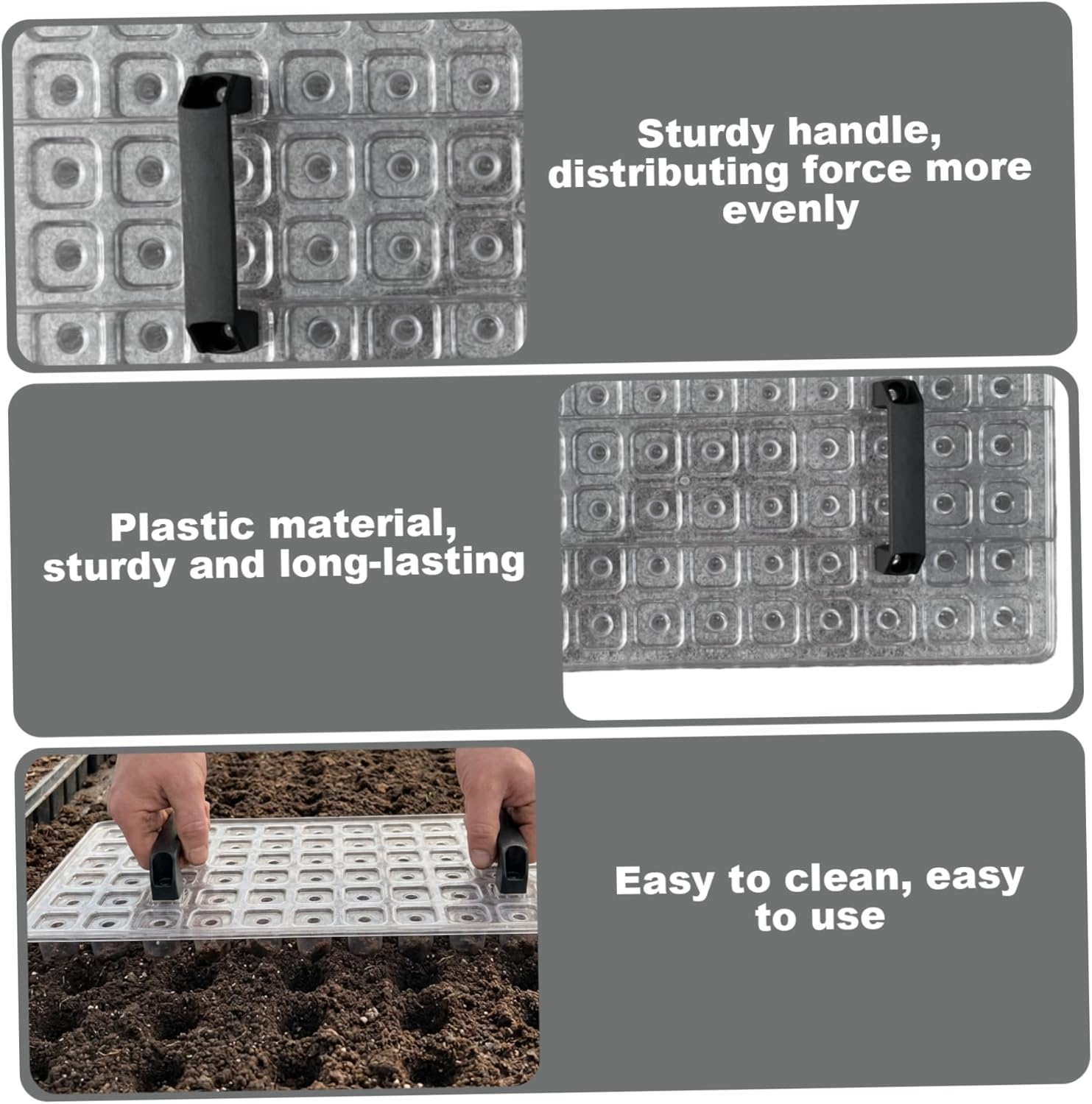 72 Hole Seed Dibber Clear Plastic Soil Digger for Uniform Planting, Efficient Seed Planter & Spacer with Handle for Garden Beds Planter Tool