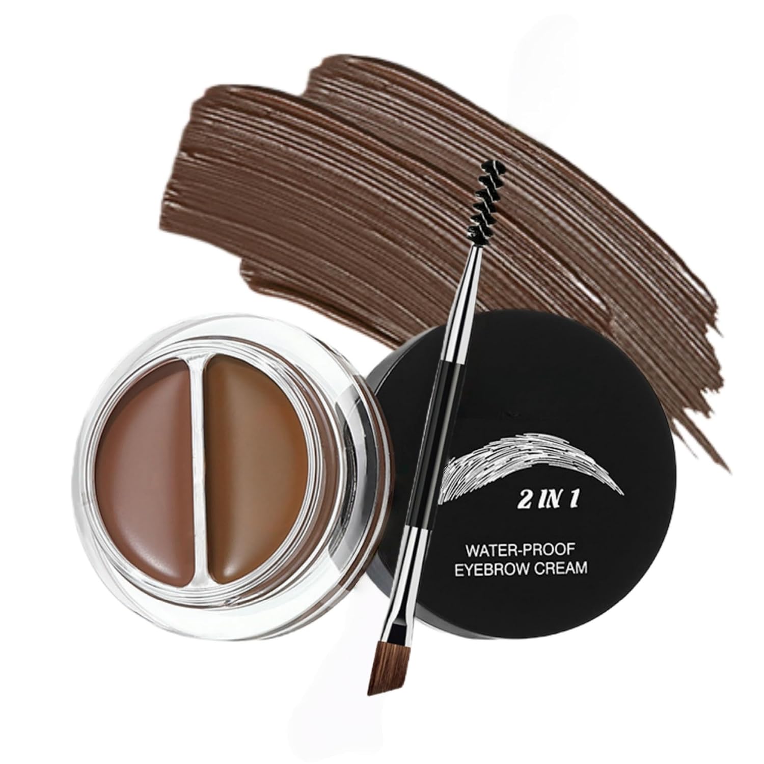 2-in-1 Eyebrow Pomade Kit – Waterproof Dual-Color Brow Cream for Natural & Defined Arches – Smudge-Proof, Sweat-Resistant Makeup with Dual-Ended Applicator Brush (Dark Brown/Light Brown)