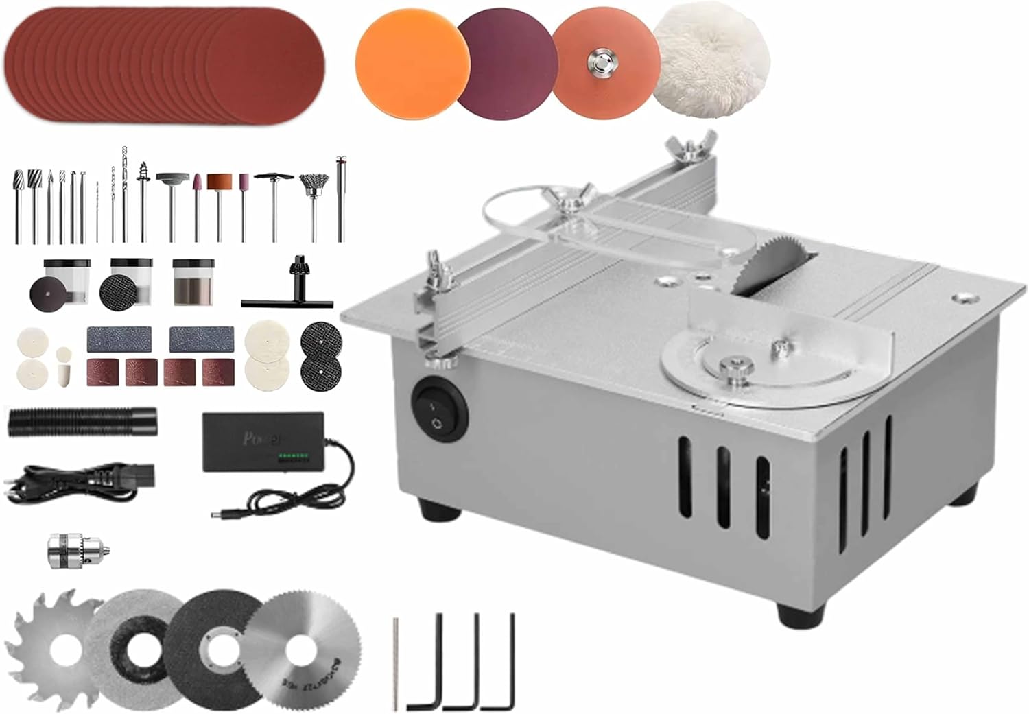 Mini Table Saw, 4-in-1 Multifunctional Desktop Saw for Cutting, Sanding, Engraving & Drilling - Adjustable Angle (0-90°) & Height, for Wood, Acrylic, Plastic, PCB DIY Crafts
