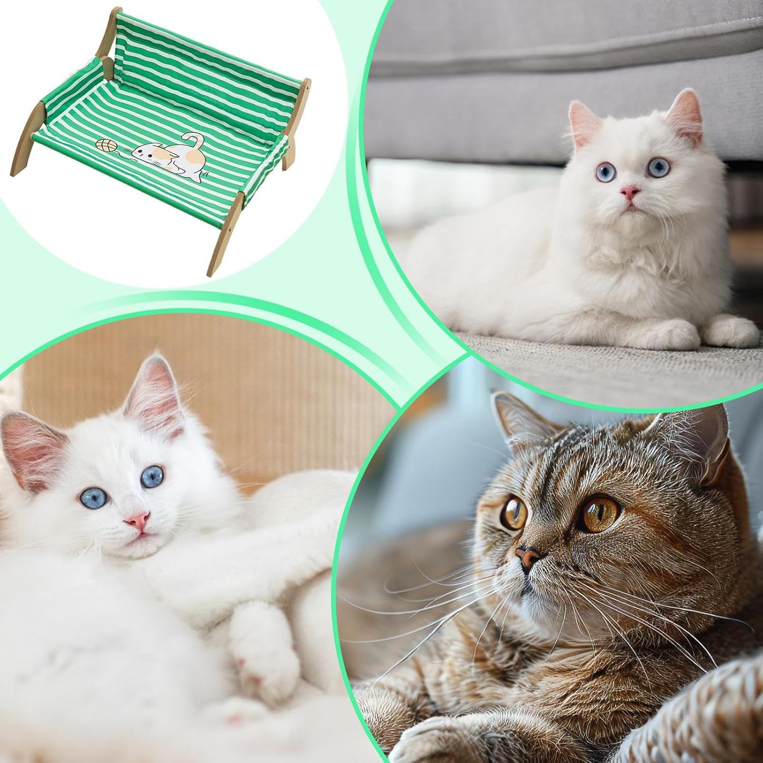 Cat Lounger - Breathable Stripe Kitten Hammock Bed for Cats, Soothing Rest and Relaxation, Indoor Multi-Cat Households, Living Room, Bedroom, Balcony, Comfortable Pet Furniture