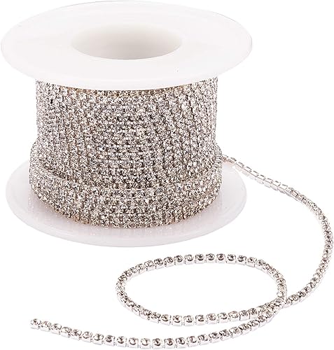 Vista 40 de Fashewelry 6 yardas de diamantes de imitación de cristal de tamaño mixto, oro y plata, bandas de diamantes de imitación de latón transparente