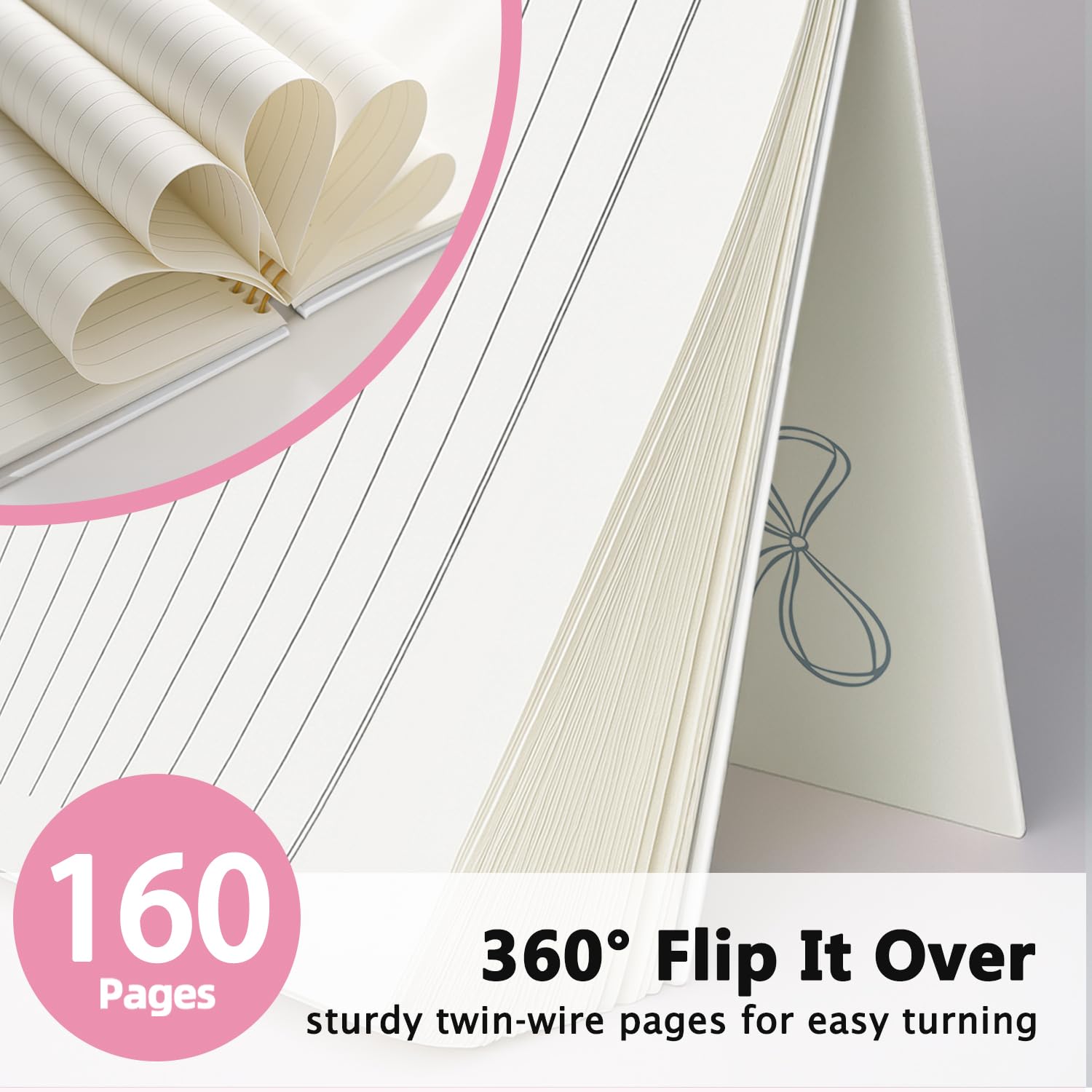 Blue Coquette Bow Notebook, Preppy Girly Notebook per prendere appunti, Diario alla moda con fiocco blu, diari estetici per scrivere, forniture per ufficio Coquette Girly, 14,9 x 20,3 cm