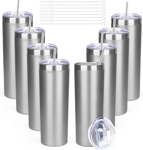 FristChoice Vasos delgados de 20 onzas con tapa y popote, vaso de acero inoxidable aislado al vacío, taza de café de viaje térmica de doble pared a