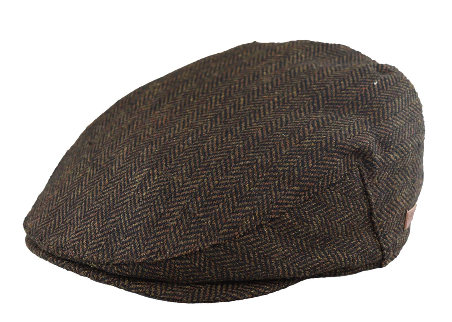 TruClothing Flat Cap - Herringbone Tweed - Wool Rich - Vintage Classic 1920s - Peaky Blinders Style - Brown - Size L