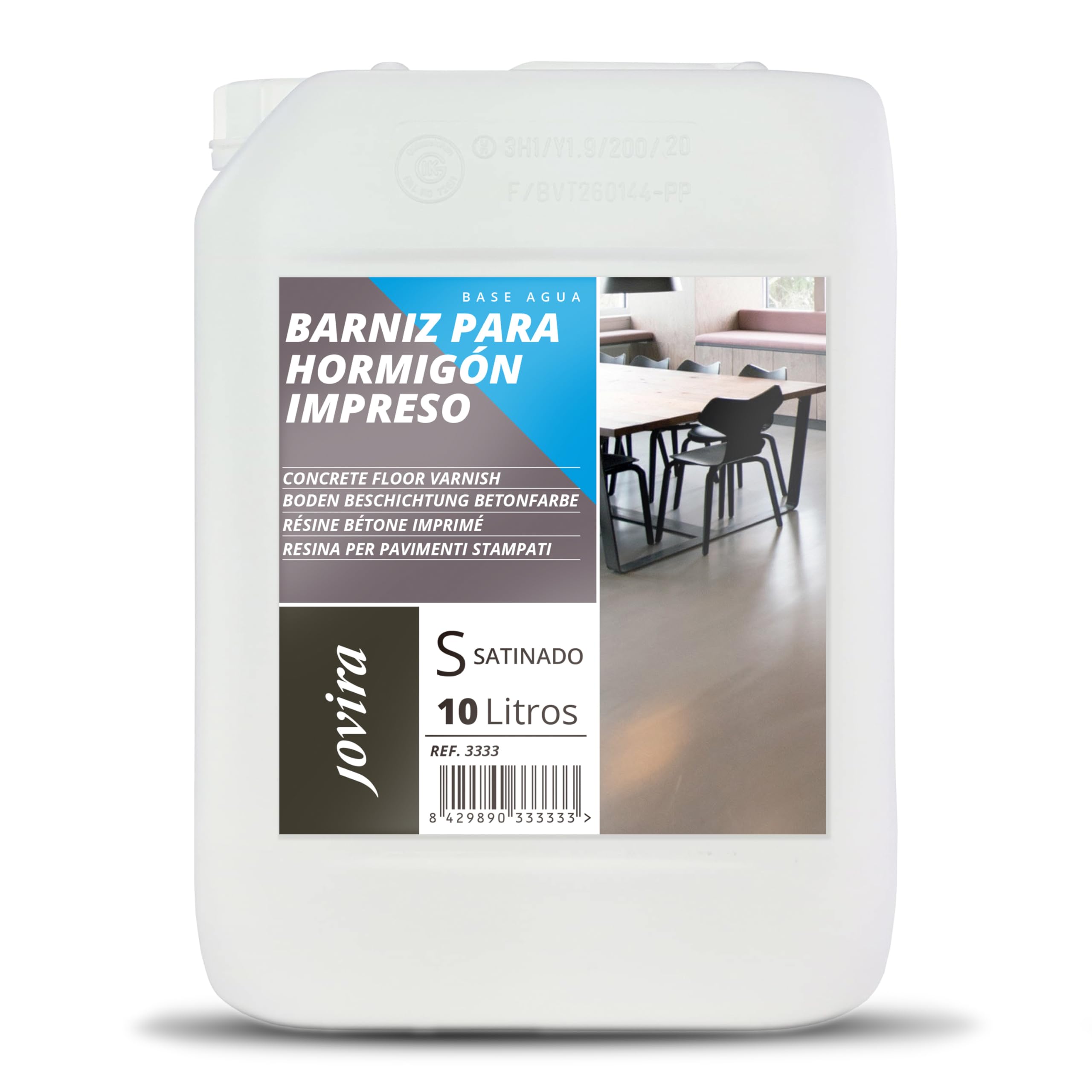 JOVIRA PINTURAS Resina-Barniz Hormigón Impreso. Resina protector satinado para pavimentos de hormigón. (10 Litros) F-14