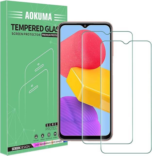 AOKUMA Tempered Glass for Samsung Galaxy M13 Screen Protector, [2 Pack] Premium Quality Guard Film, Case Friendly, Shatterproof, Shockproof, Scratchproof oilproof