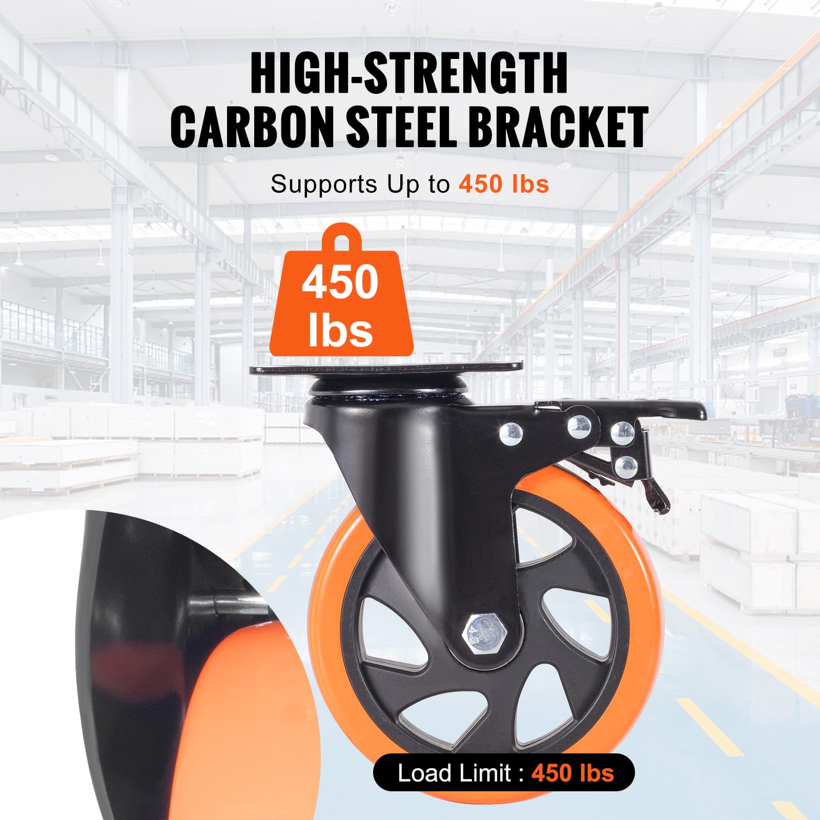 VEVOR Möbelrollen 4er-Set Lenkrollen PVC φ127mm Laufrollen 816kg Tragfähigkeit Transportrollen mit A/B-Bremsen Kastenrollen 360° Drehbar Schwerlastrollen für Häusern Büros Studios Fabriken