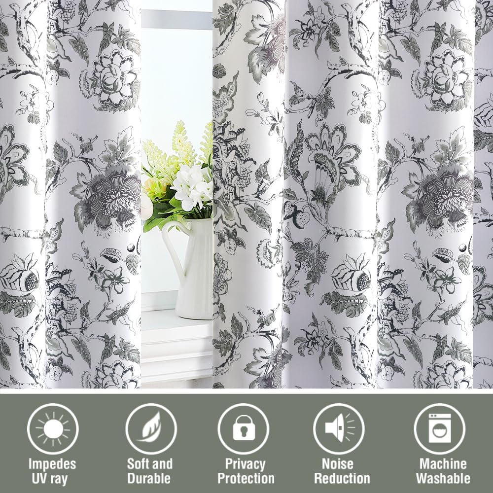 H.VERSAILTEX Blackout Curtains 96 Inch Length 2 Panels Set Floral Print Curtain Drapes for Living Room Thermal Insulated Grommet Window Curtains for Bedroom - Traditional Floral in Antique Green