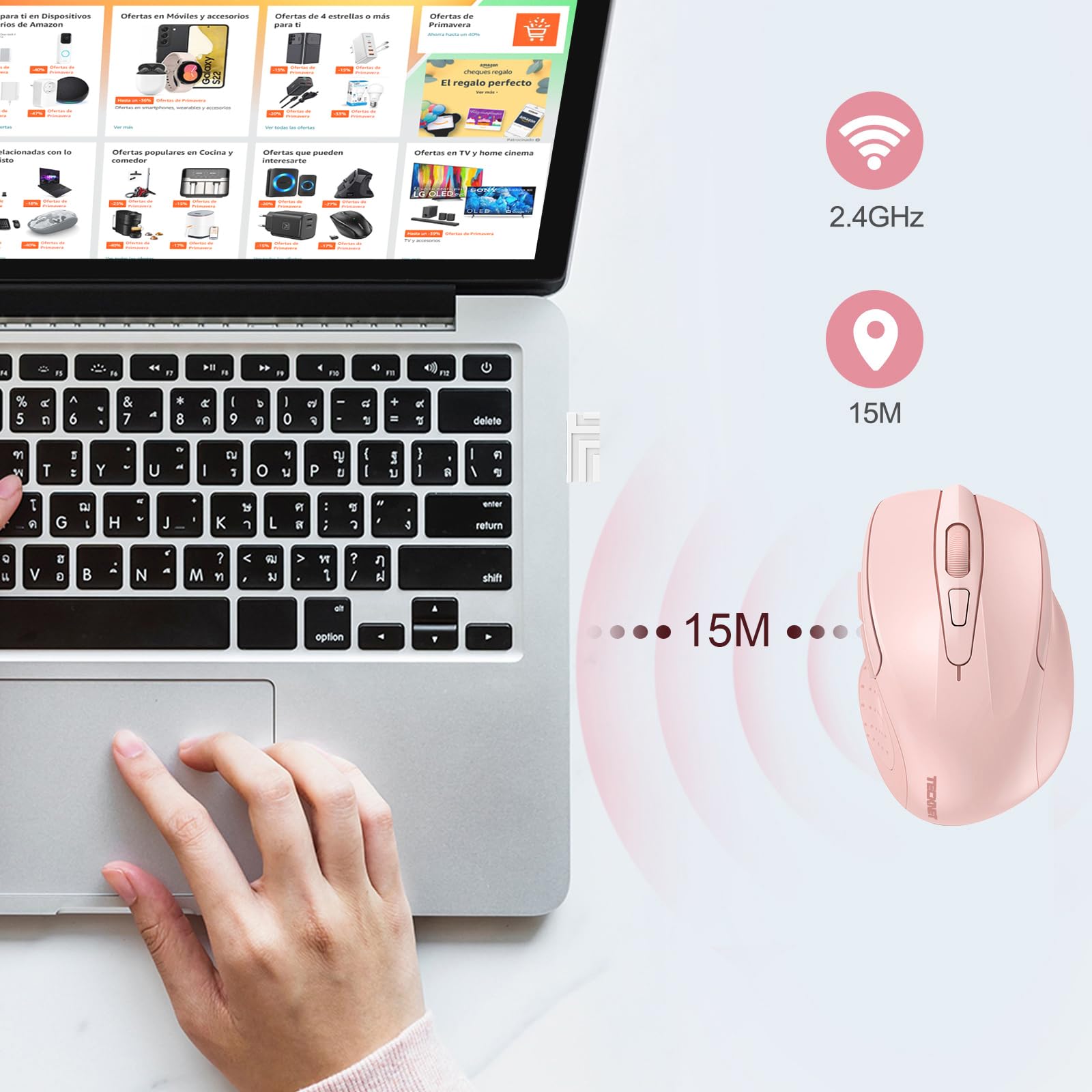 TECKNET PRO Mouse Senza Fili, 4000 DPI Mouse Wireless Ergonomico, 2,4G Mouse Ottico con Ricevitore Nano USB, 6 Pulsanti, Durata di Vita di 24 Mesi Compatibile con PC, Mac, Laptop