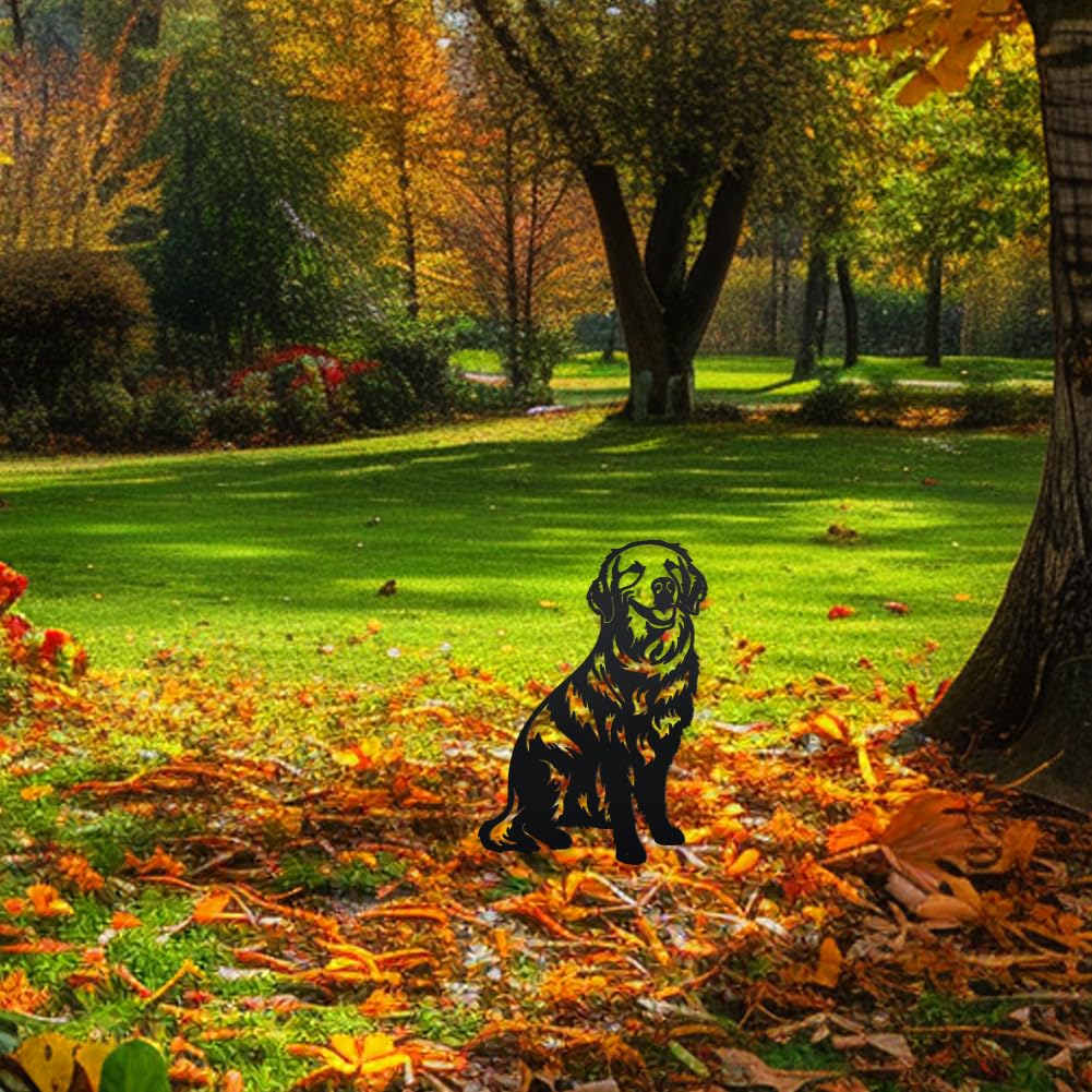 WADORN Piquet Décoratif en Métal de Chien - Statue d'Extérieur Jardin Golden Retriever Silhouette - Art en Métal Ornement Cadeau pour Pelouse, Cour et Patio