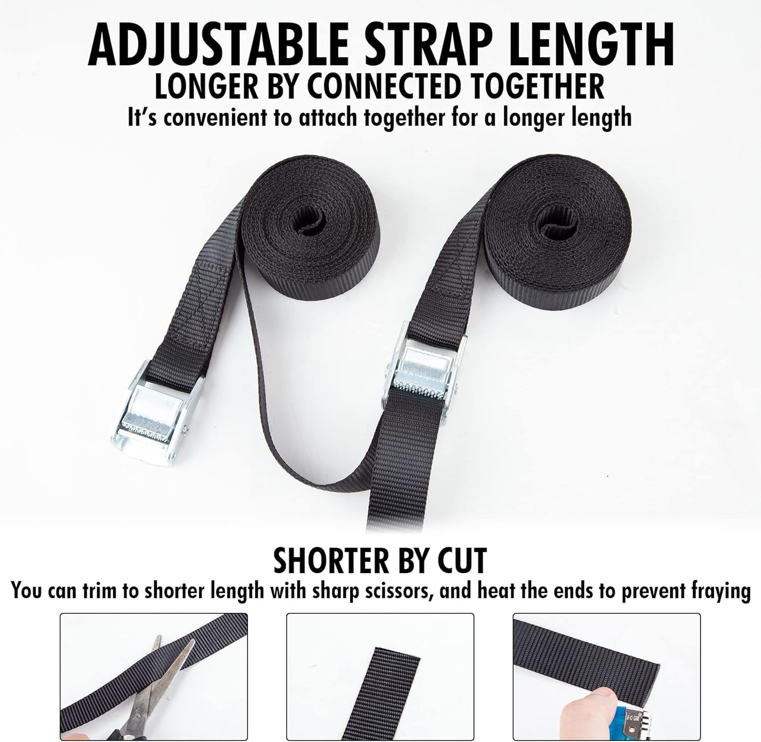 3 Meter Adjustable Tie Down Straps 1Inch Wide Webbing Straps with Cam Lock Buckle Heavy Duty Tensioning Belts Lashing Straps for Securing Cargo, Kayak, Surfboard, Luggage, Car Roof, Transport (4) 1